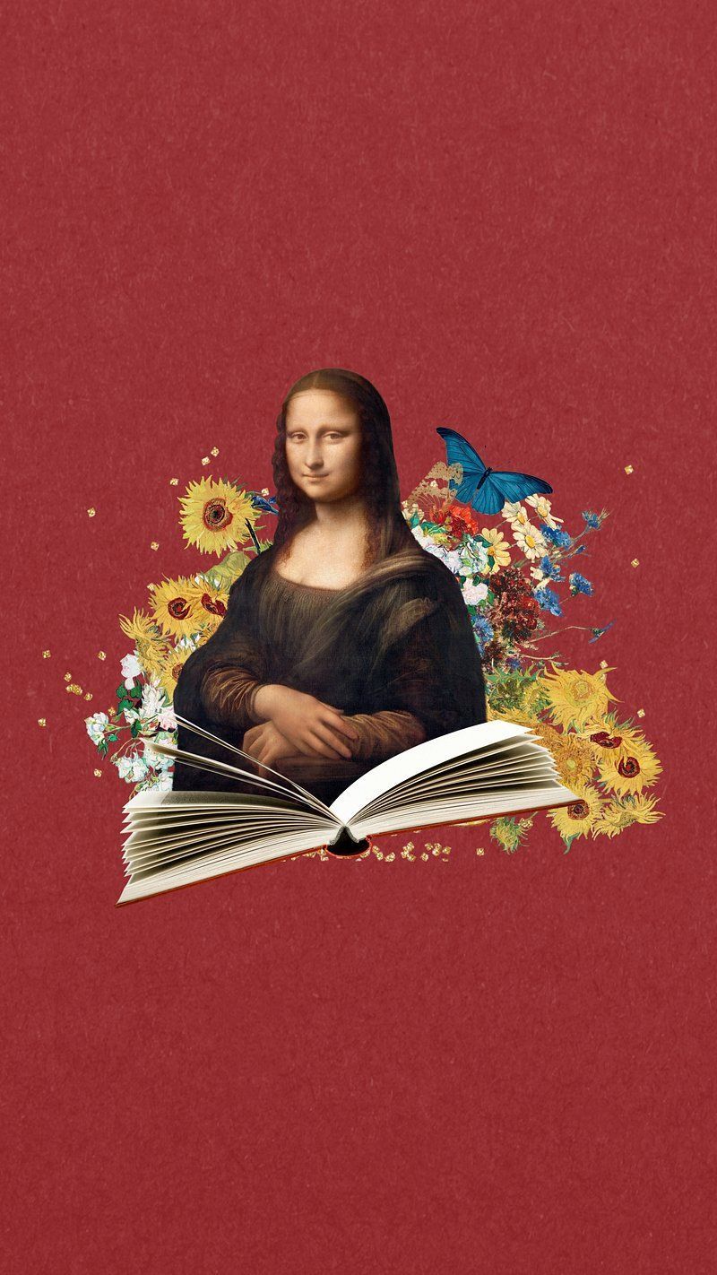 A painting of the mona lisa with flowers and butterflies - Mona Lisa
