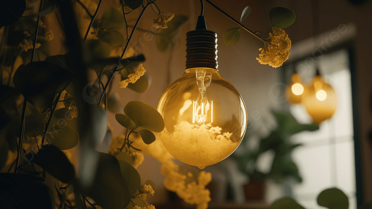 Golden Lighting With A White Bulb And Some Plants Background, Light Yellow Aesthetic Picture Background Image And Wallpaper for Free Download