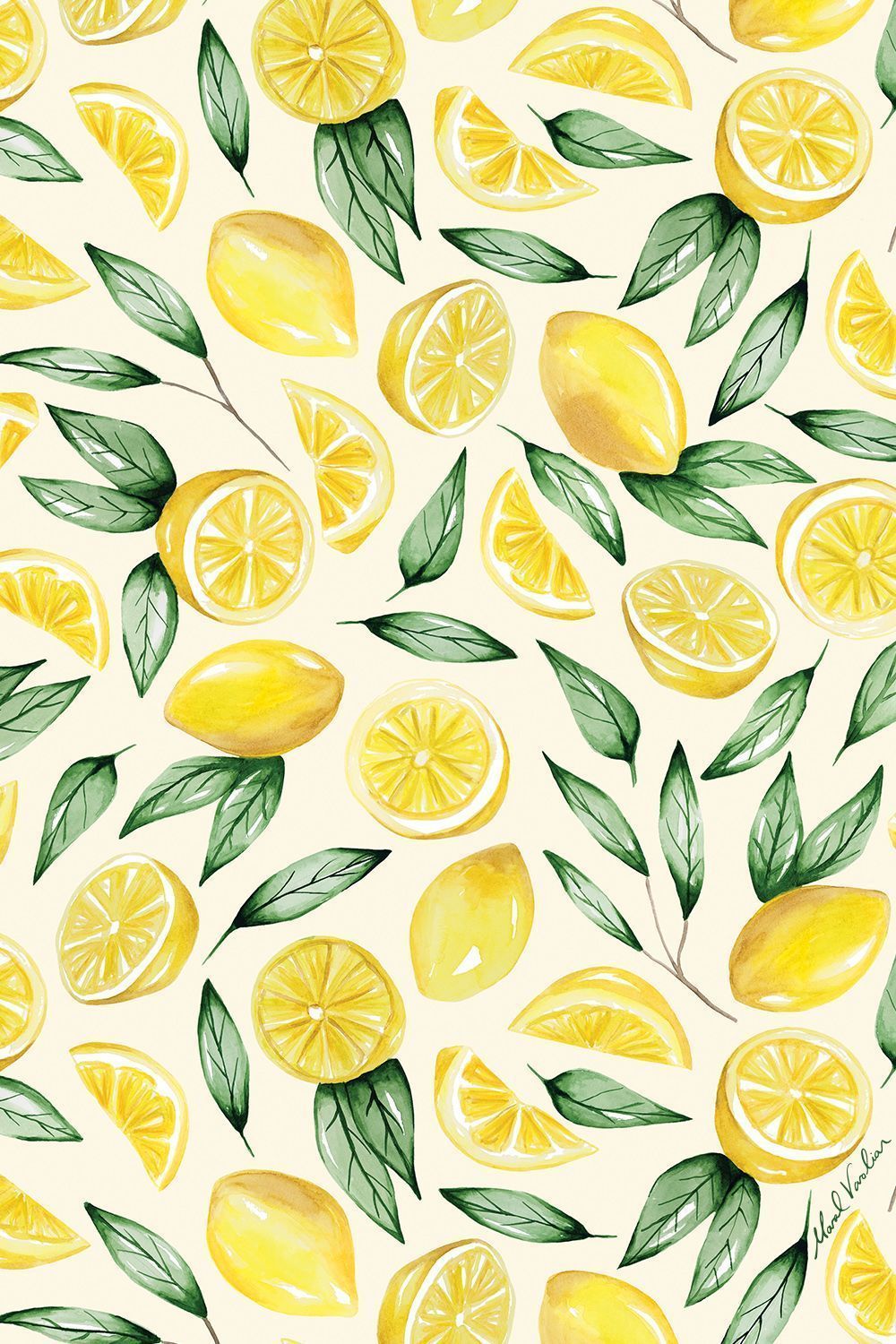 Yellow Aesthetic Job Discover Lemon Pattern Varolian Watercolor pattern of lemons. Yellow cit. Wallpaper iphone summer, Summer wallpaper, iPhone wallpaper