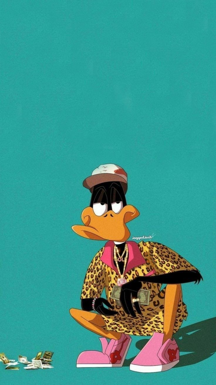 Daffy duck with a cap and a chain - Bugs Bunny