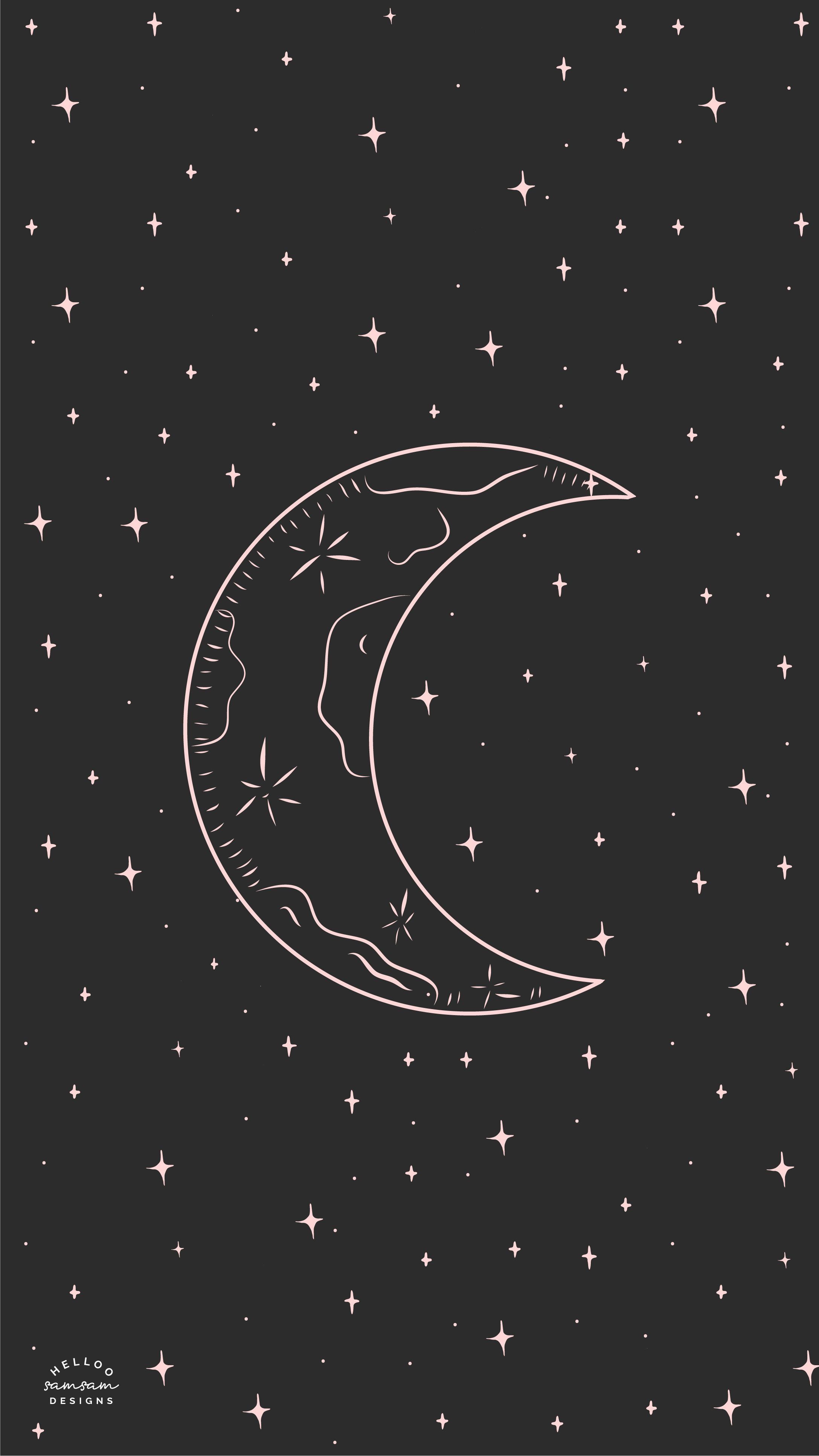 A crescent moon with stars on it - Moon phases