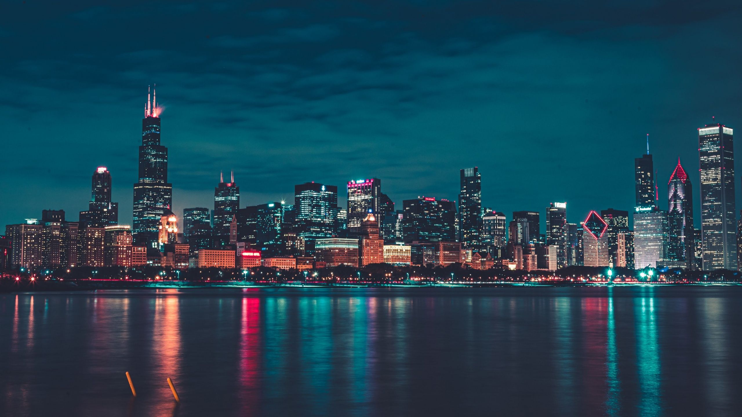 Chicago Wallpaper 4K, Night, City lights, World