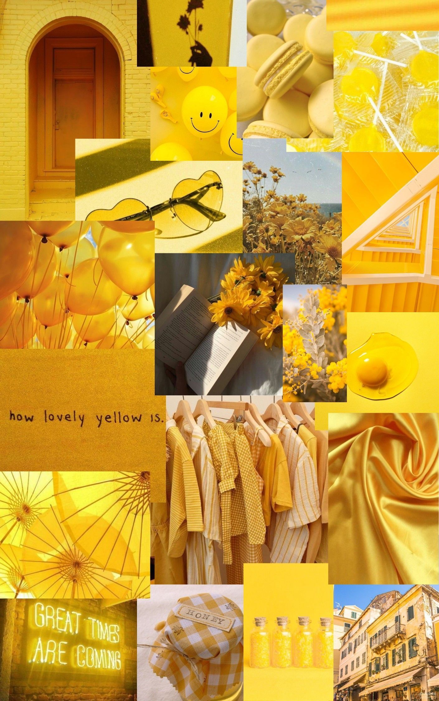 A collage of yellow and white images - Sunshine