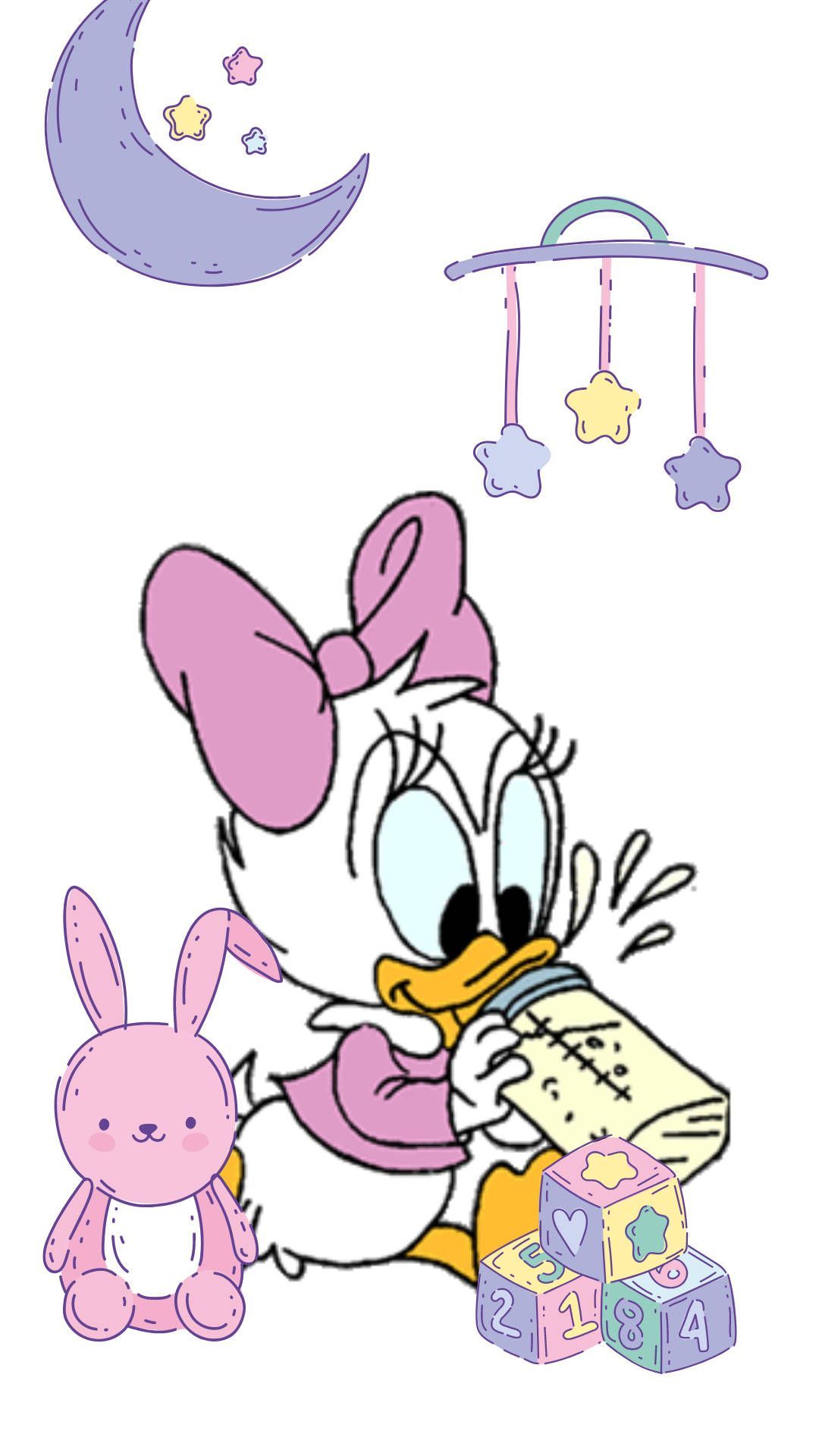 A cartoon duck holding an envelope and teddy bear - Duck