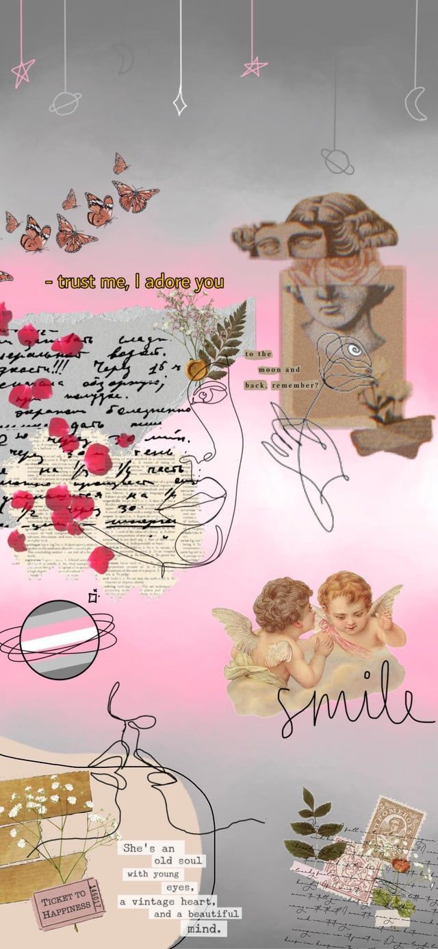 A collage of cherubs, butterflies, letters, and other items - LGBT