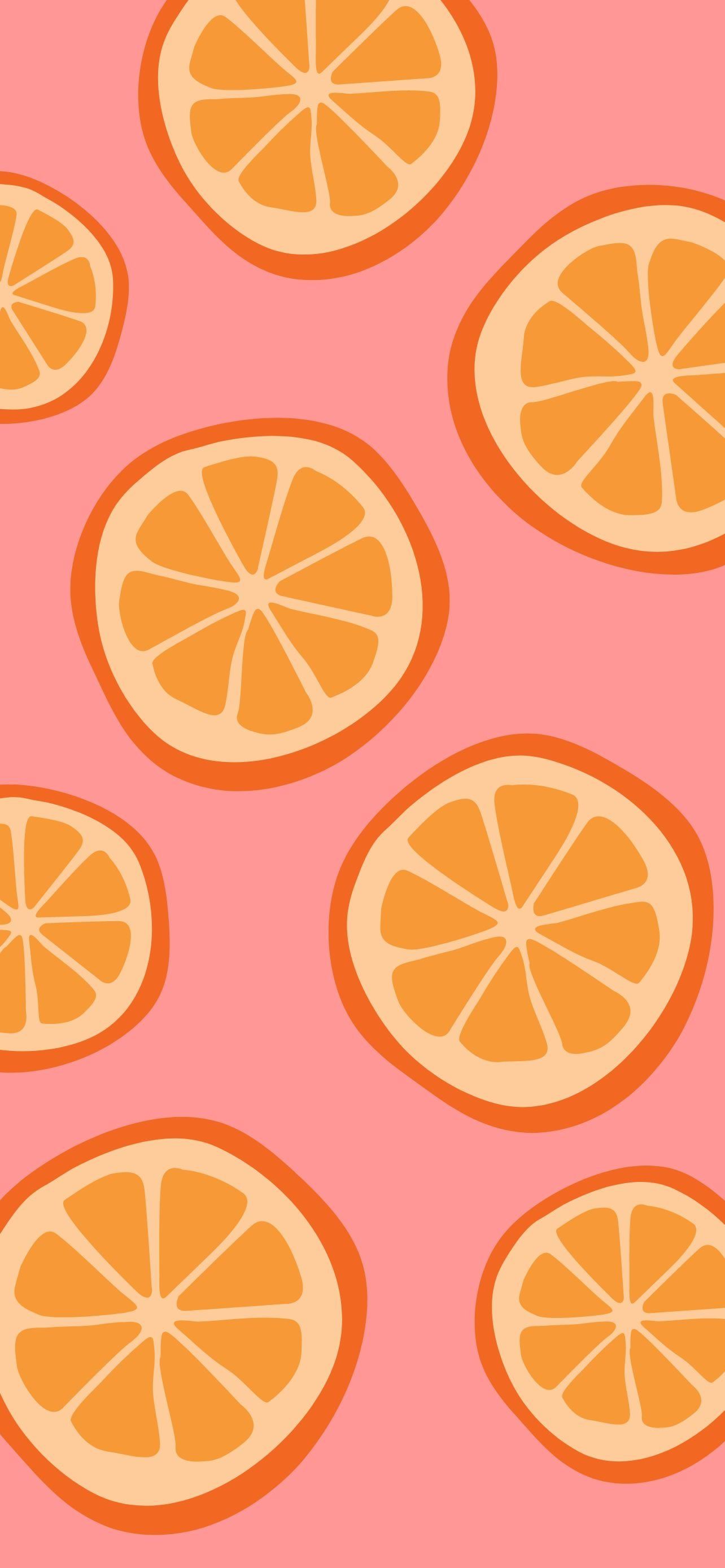 IPhone wallpaper with a pattern of orange slices on a pink background - Lemon