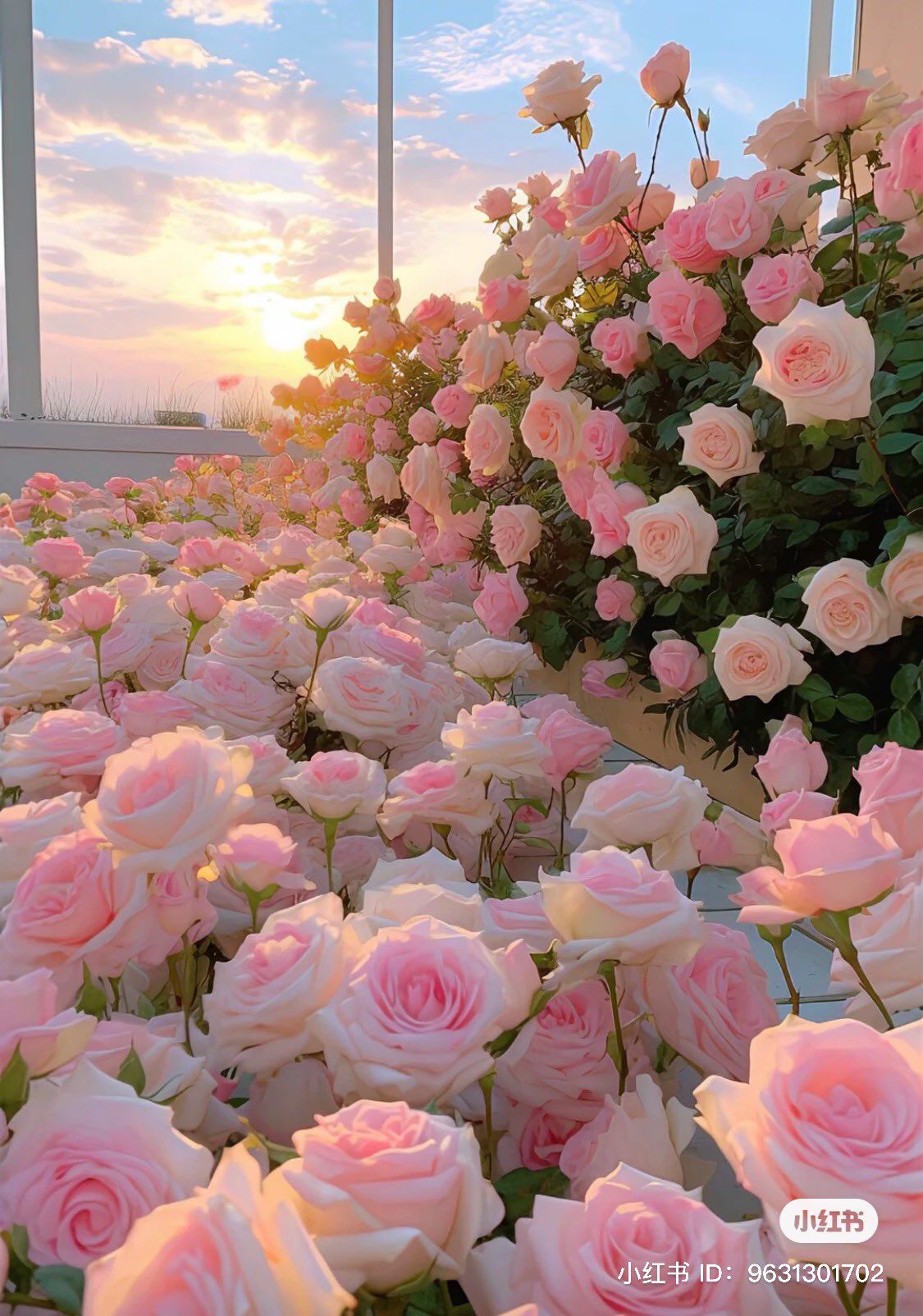 Pink roses with a sunset in the background - Garden