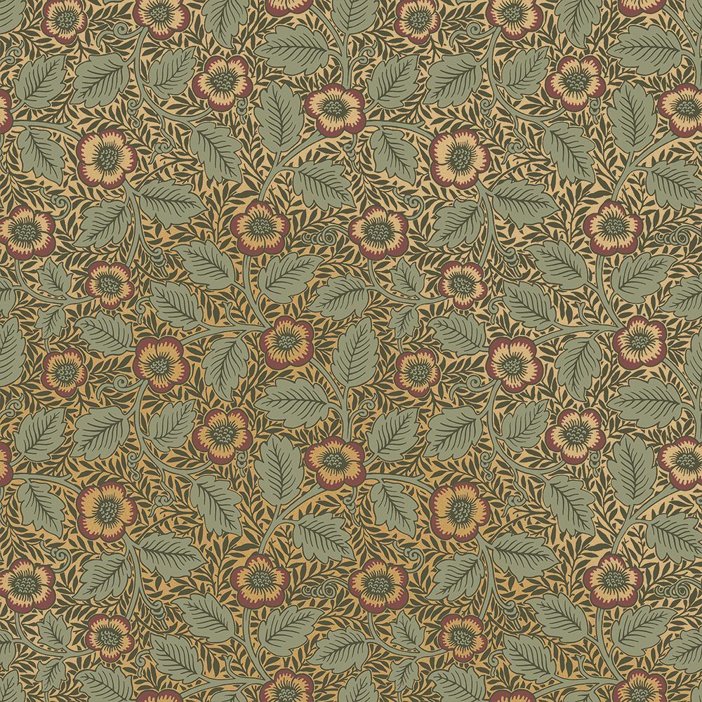A pattern of flowers and leaves on an old green background - Victorian