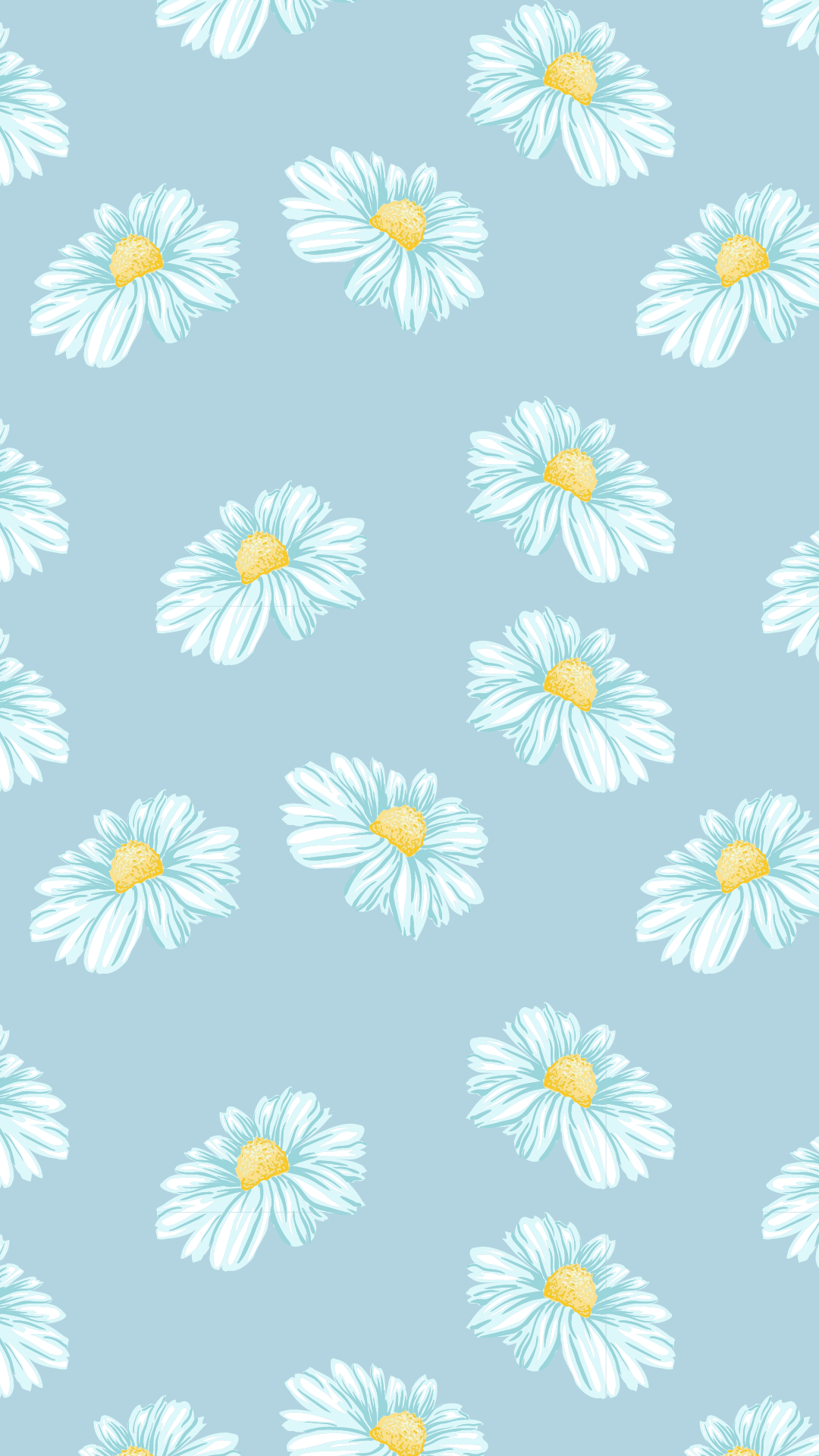 A blue and white floral wallpaper - Spring, daisy