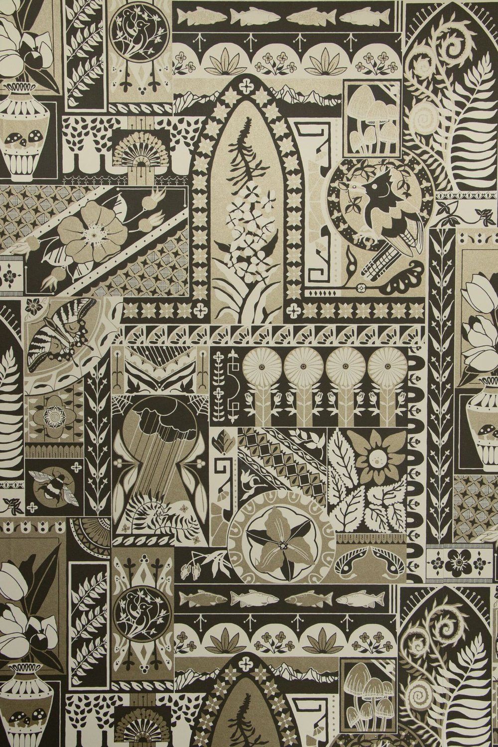 A black and white patterned wallpaper with designs - Victorian