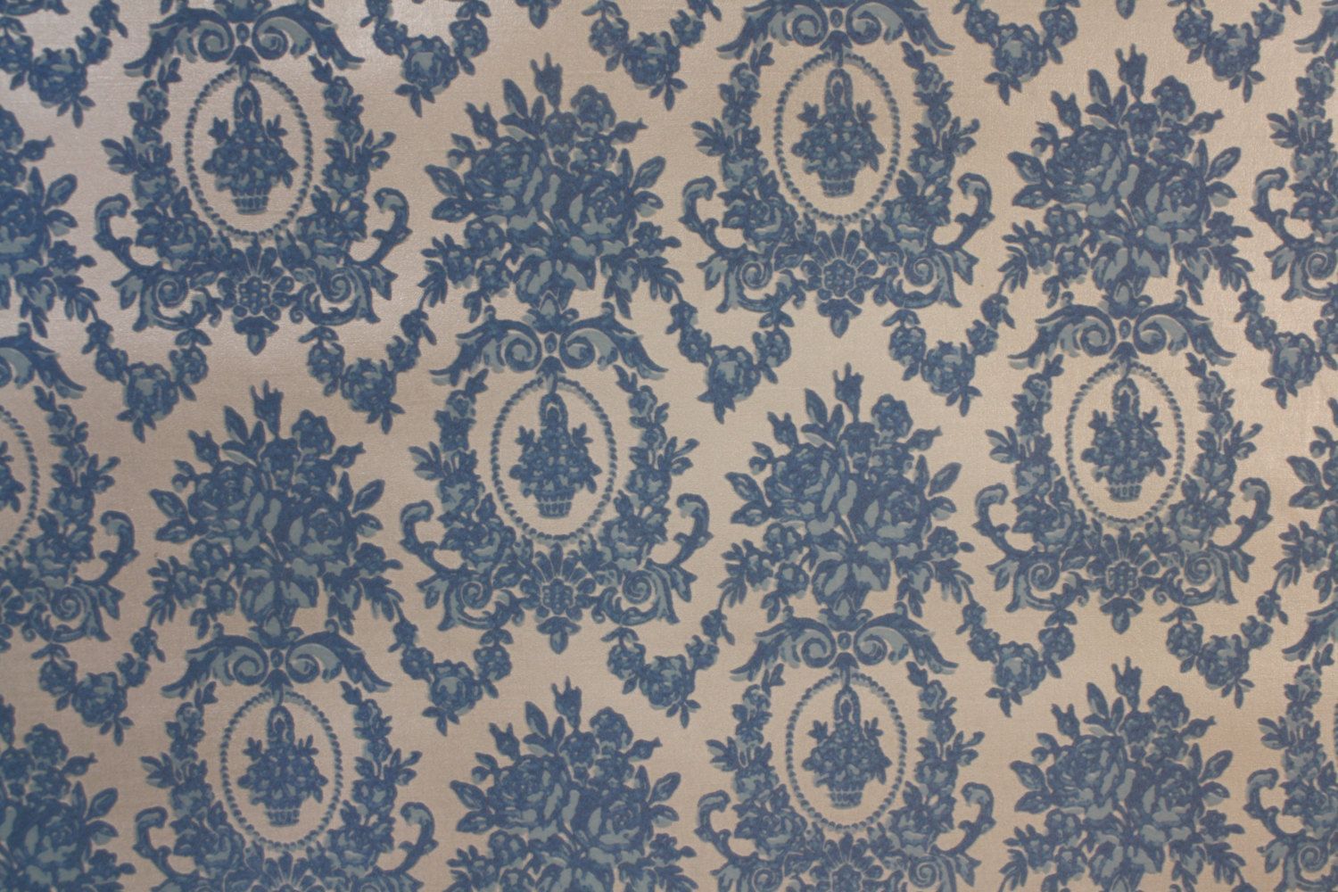 A blue and white patterned wallpaper - Victorian