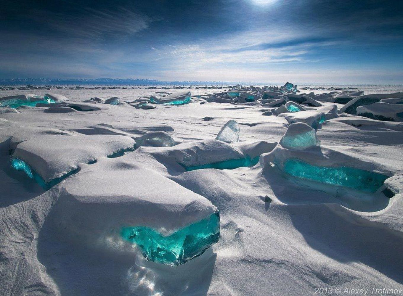 A large field of ice with blue chunks - Ice