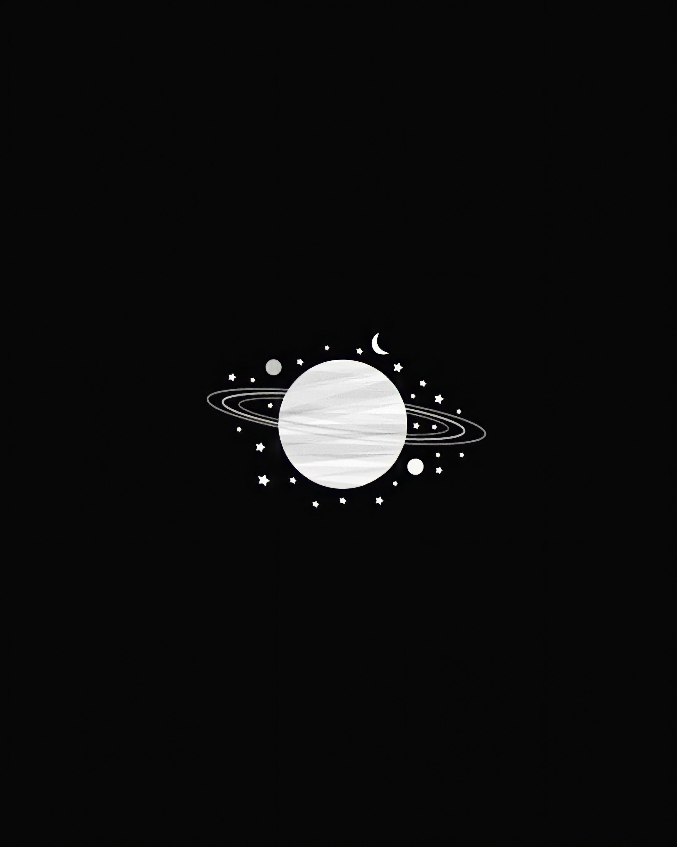 A black background with white planetary symbols - Black and white