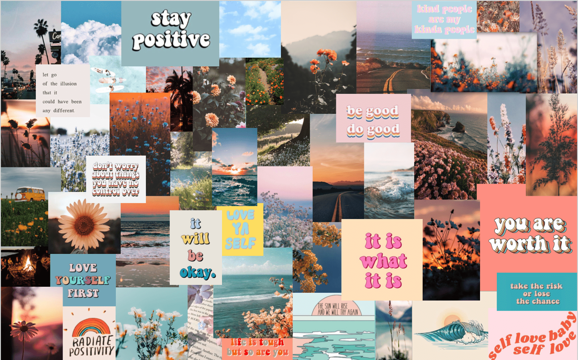 A collage of photos with a sunset and beach theme. - Spring