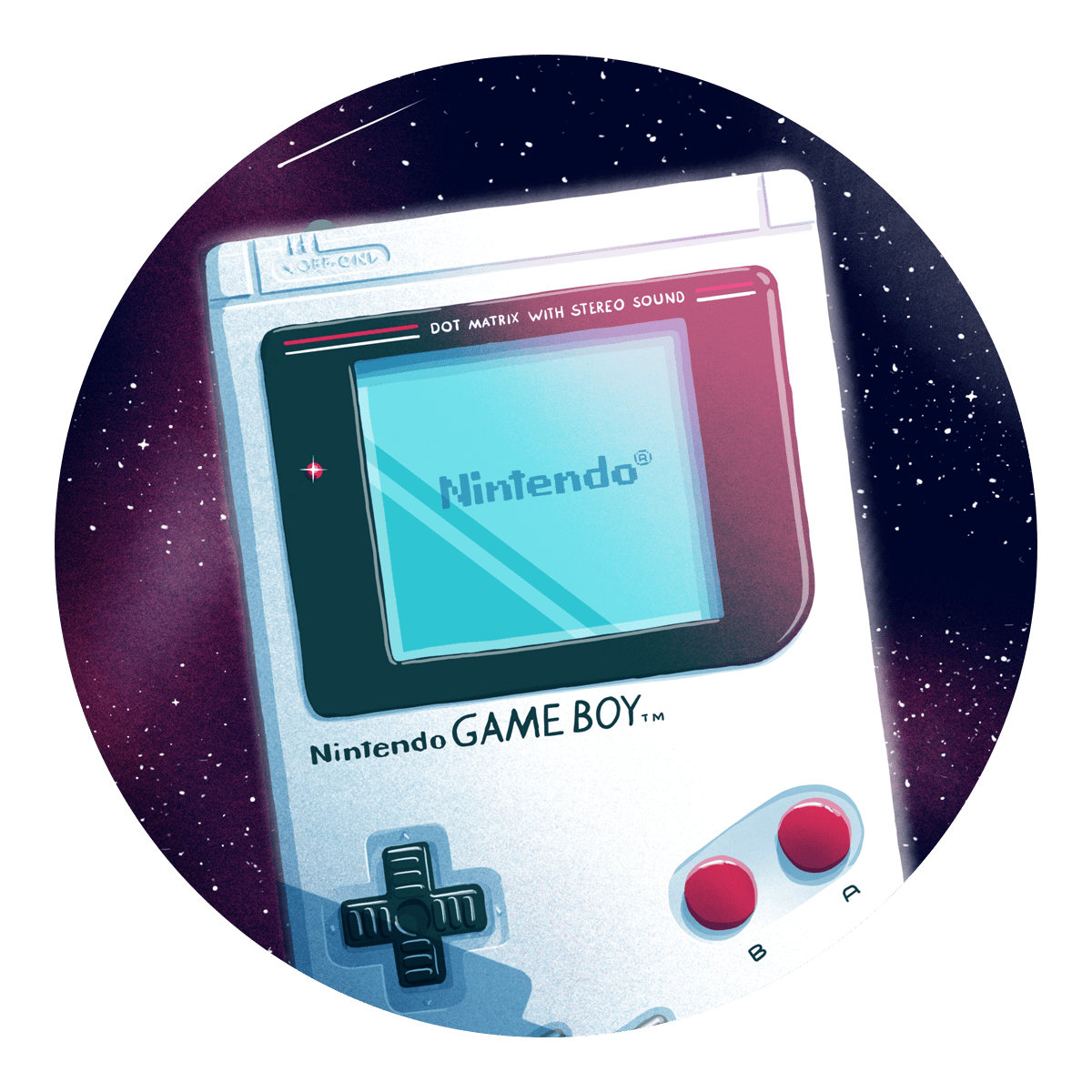A Game Boy with the words 