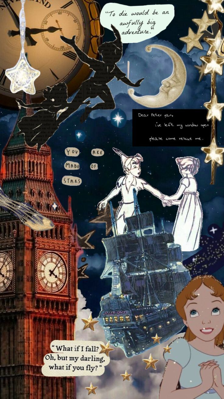 Peter Pan and Wendy collage with Big Ben and the moon - Peter Pan