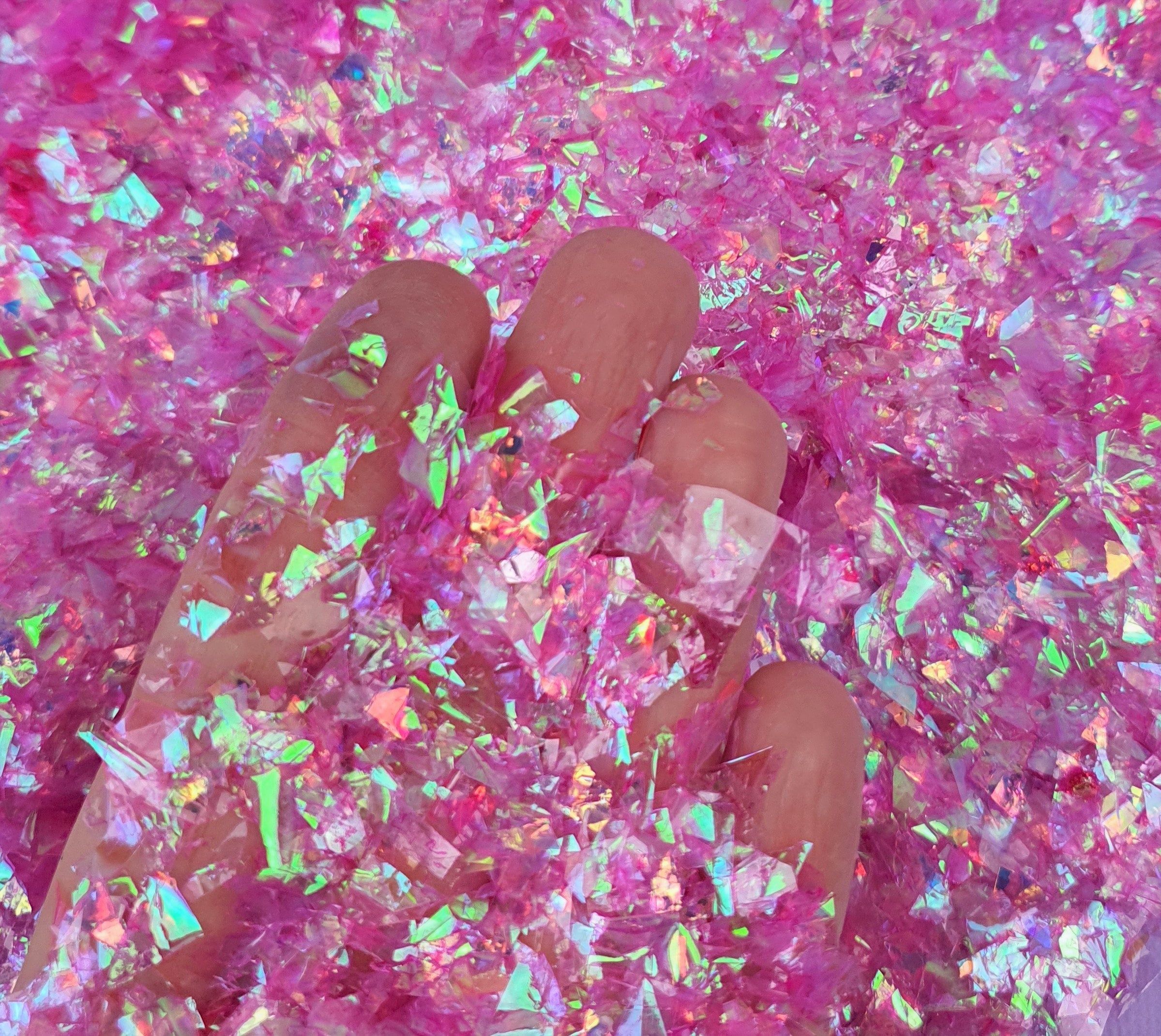 AB Dark Pink Mylar Glitter Flakes Iridescent Cellophane