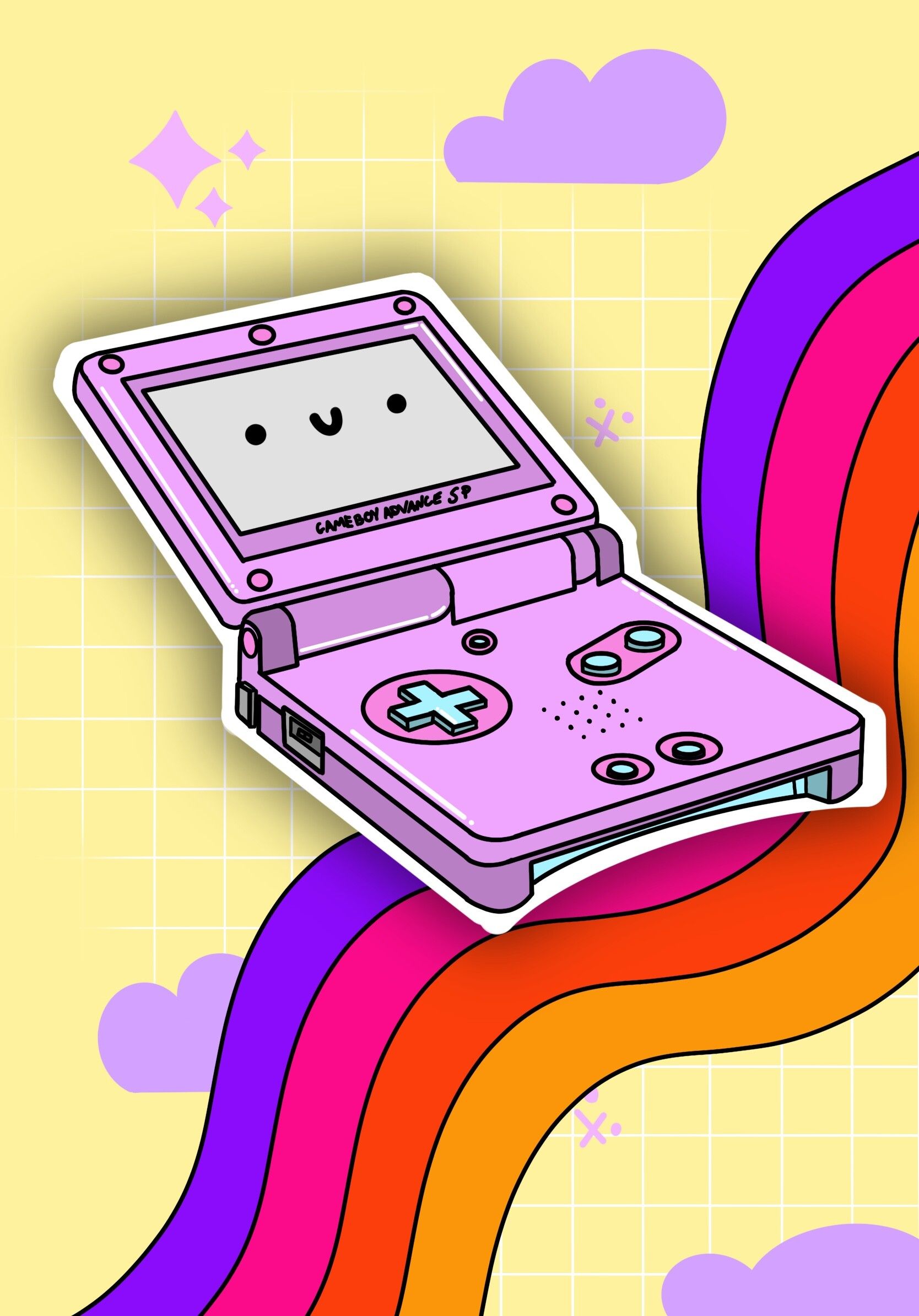 A Gameboy Advance sticker with a kawaii face on it - Game Boy