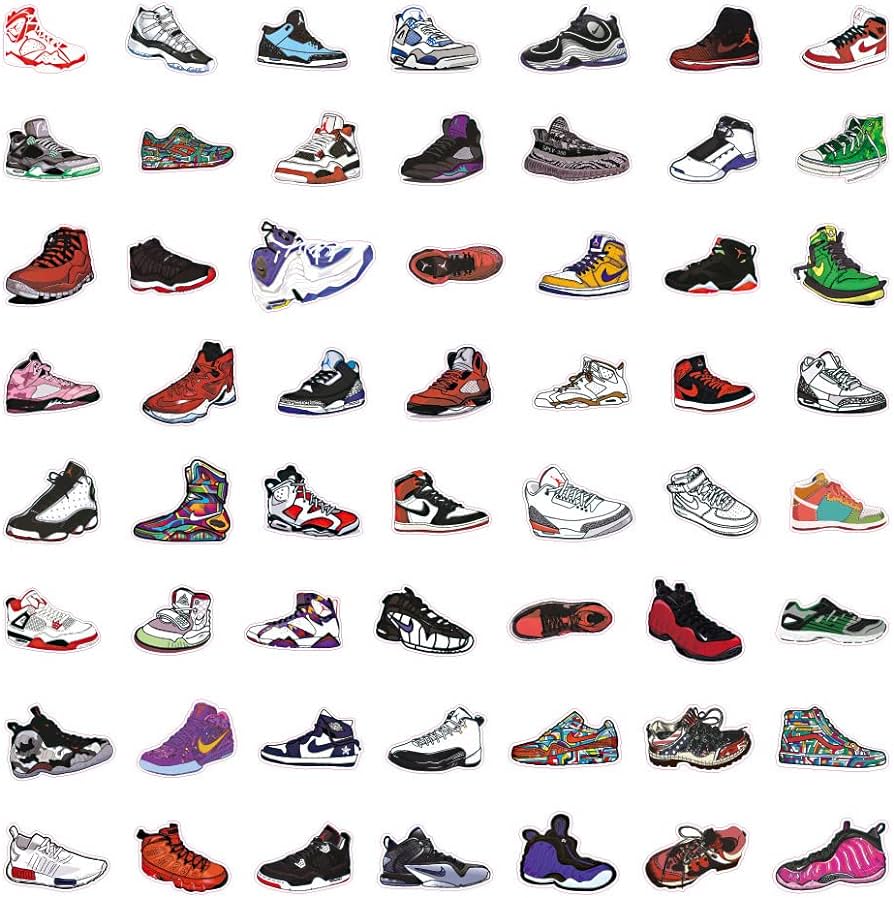 Basketball Shoe Stickers for Water Bottle, Trendy Shoes Sticker, Aesthetic Cute Vinyl Waterproof Decals for Phone, Laptop, Computer, Car, Wall Cabinet Stickers, Usual Gift 100 Pcs