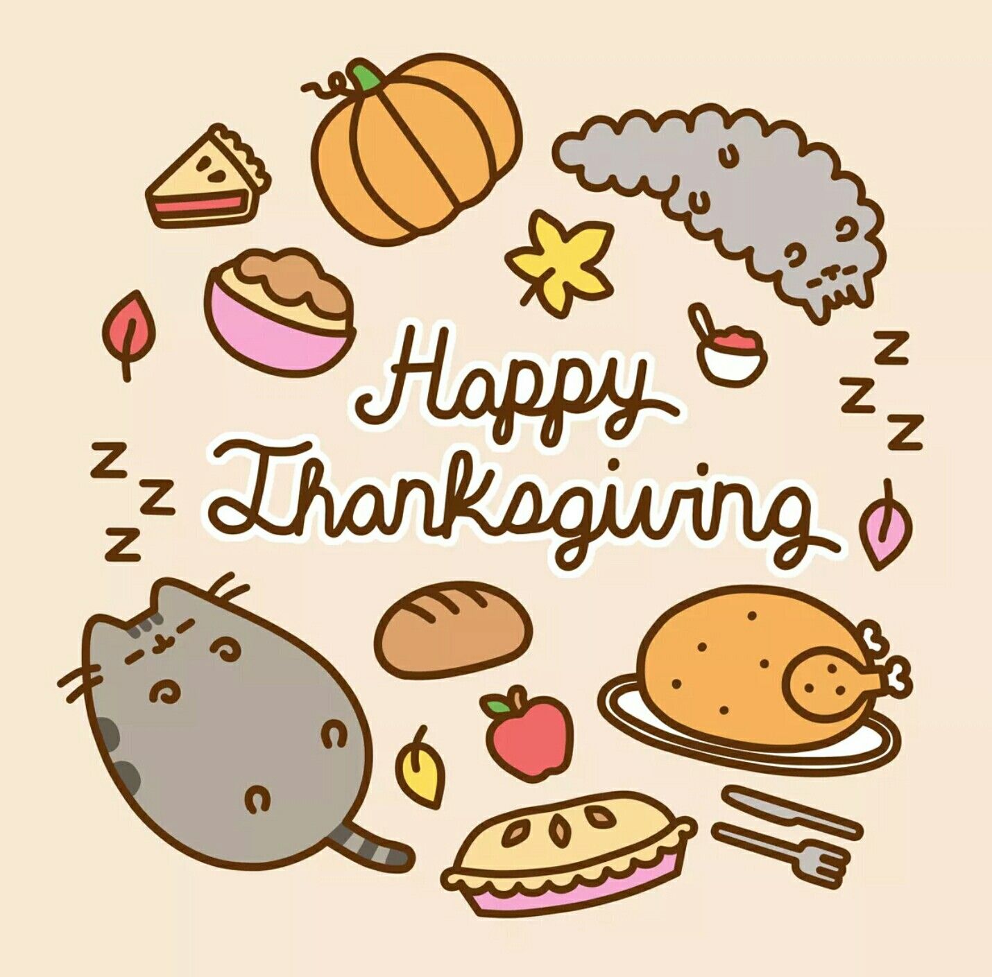 Thanksgiving clipart cute. Pusheen the cat happy - Thanksgiving