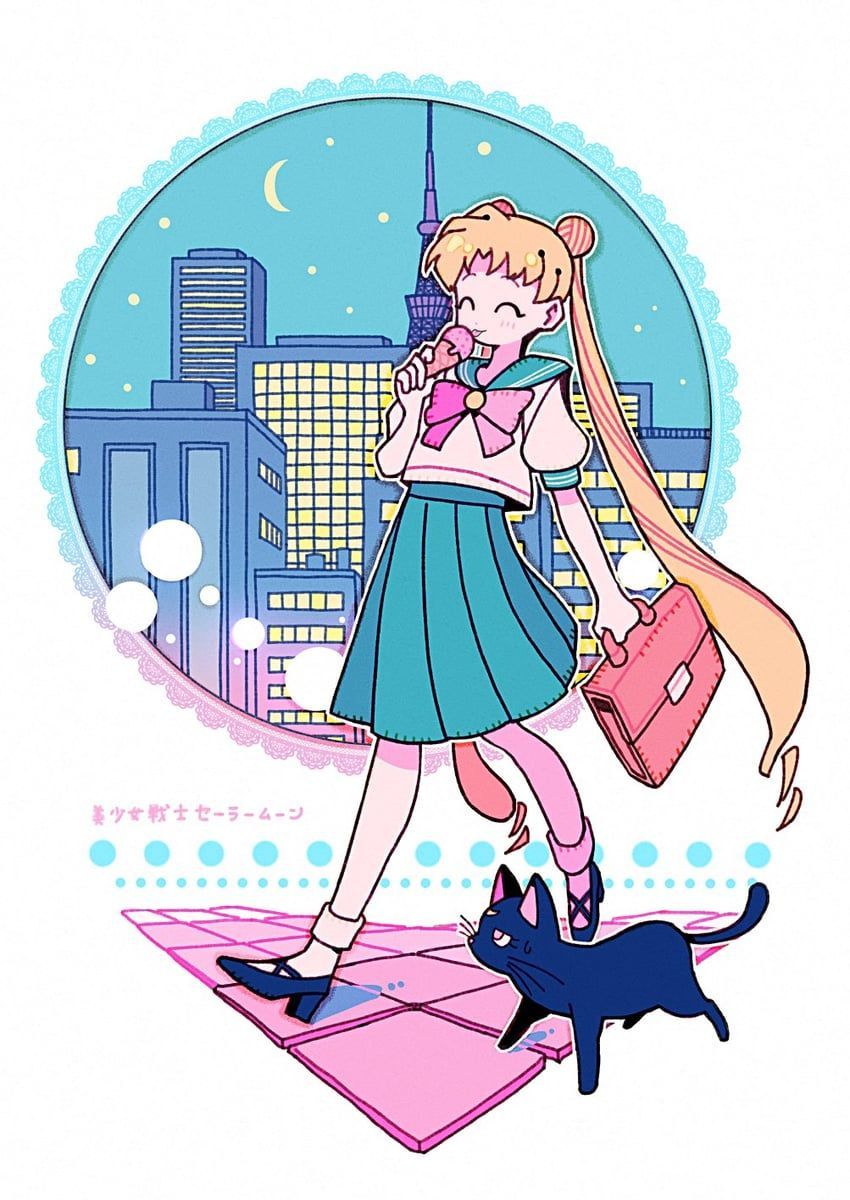 tsukino usagi and luna (bishoujo senshi sailor moon) drawn