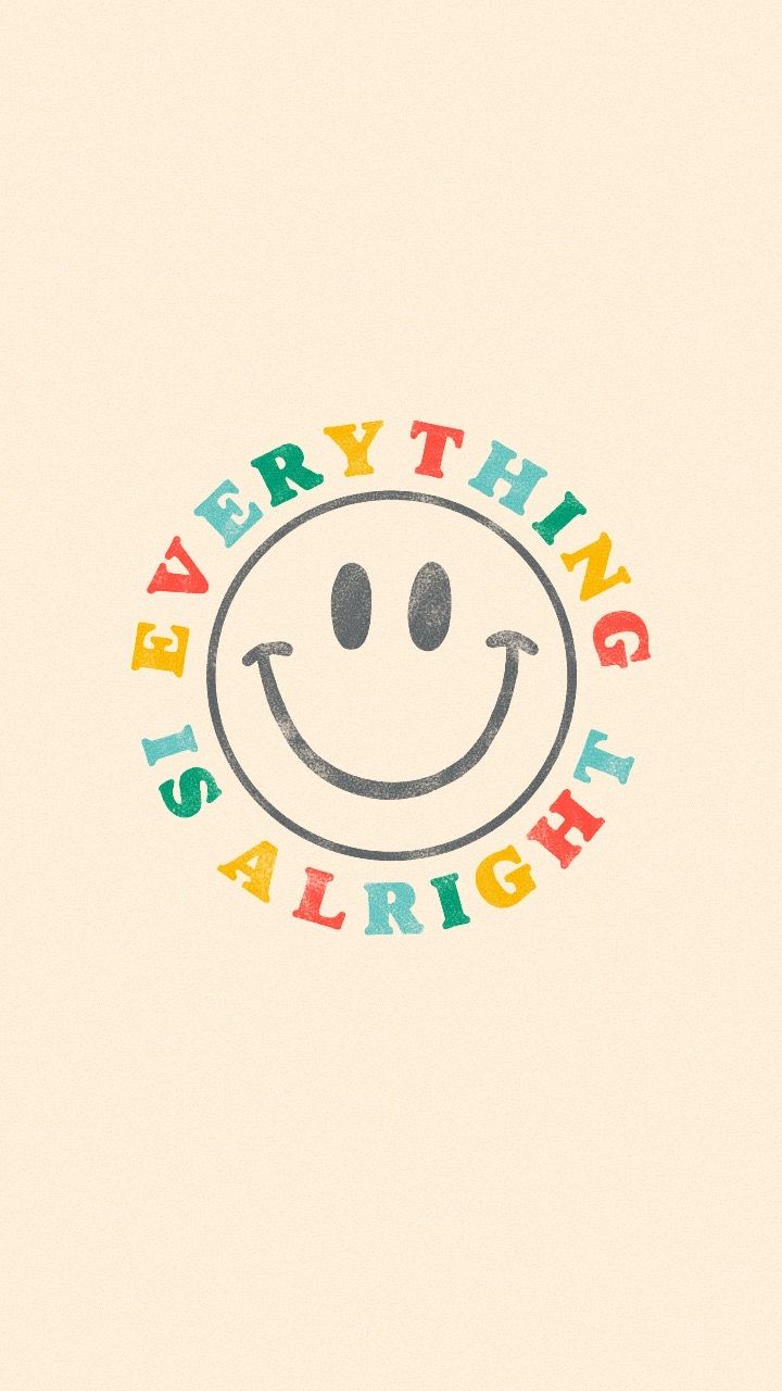 everything is alright retro rainbow smiley face Sticker by glowingly. Cute patterns wallpaper, Hippie wallpaper, Pattern wallpaper