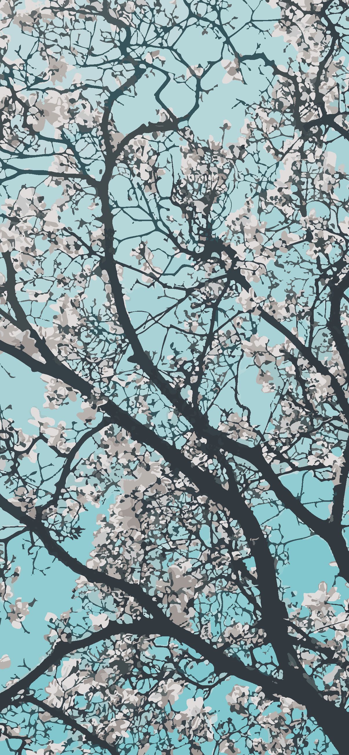 A blue and white painting of a tree - Teal, HD