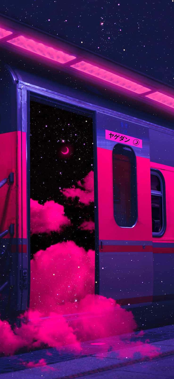Aesthetic pink and purple train door wallpaper for phone - Magenta