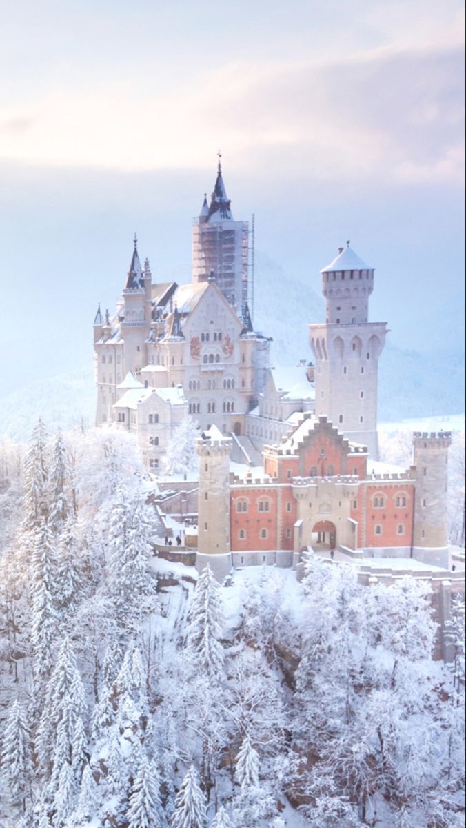 A castle surrounded by snow covered trees - Castle