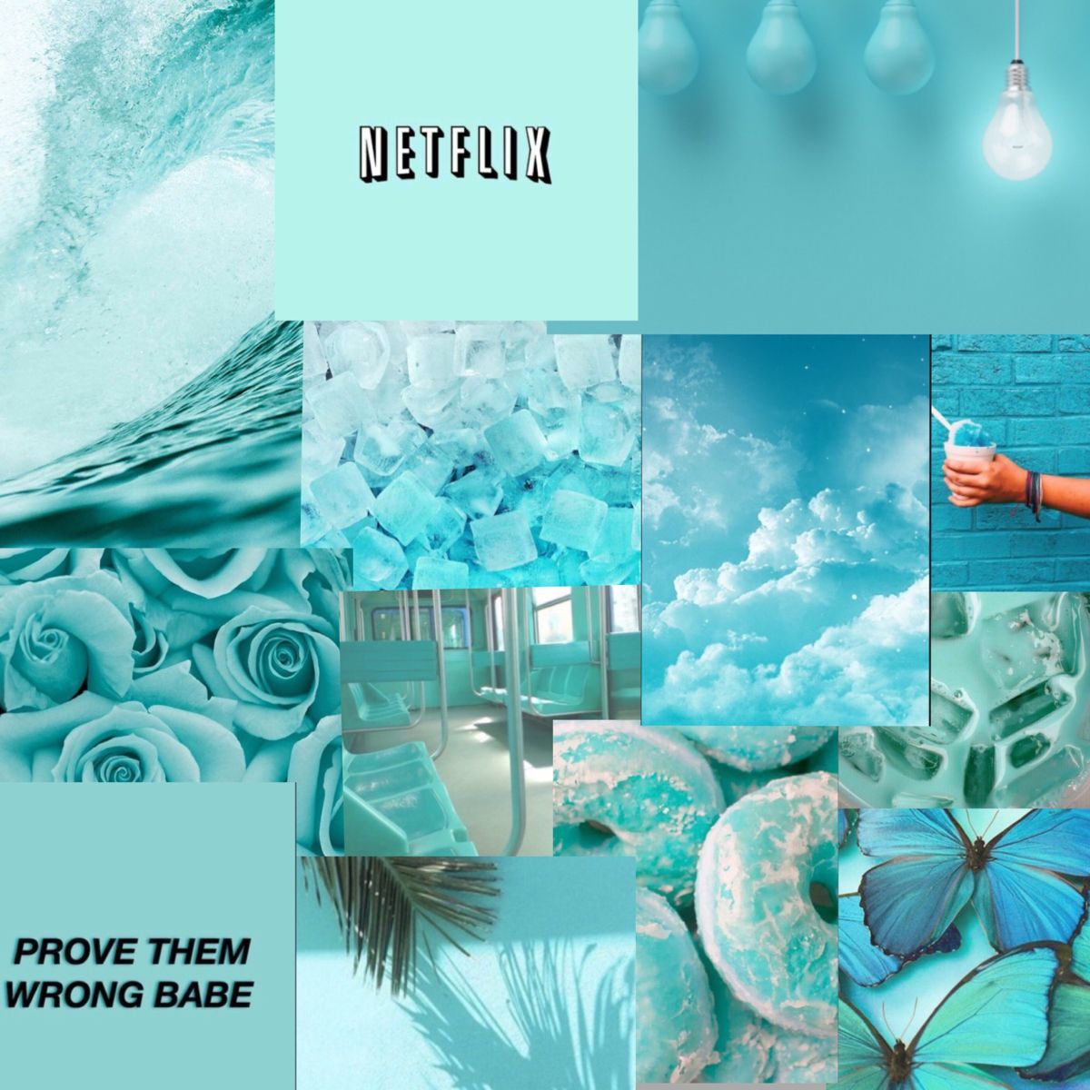 A mood board featuring a collage of blue aesthetic images. - Teal