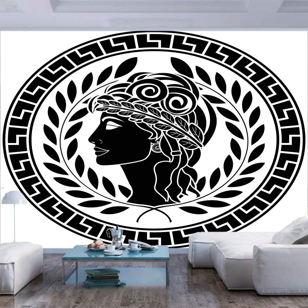 A circular wall sticker with a greek goddess in black and white - Fashion