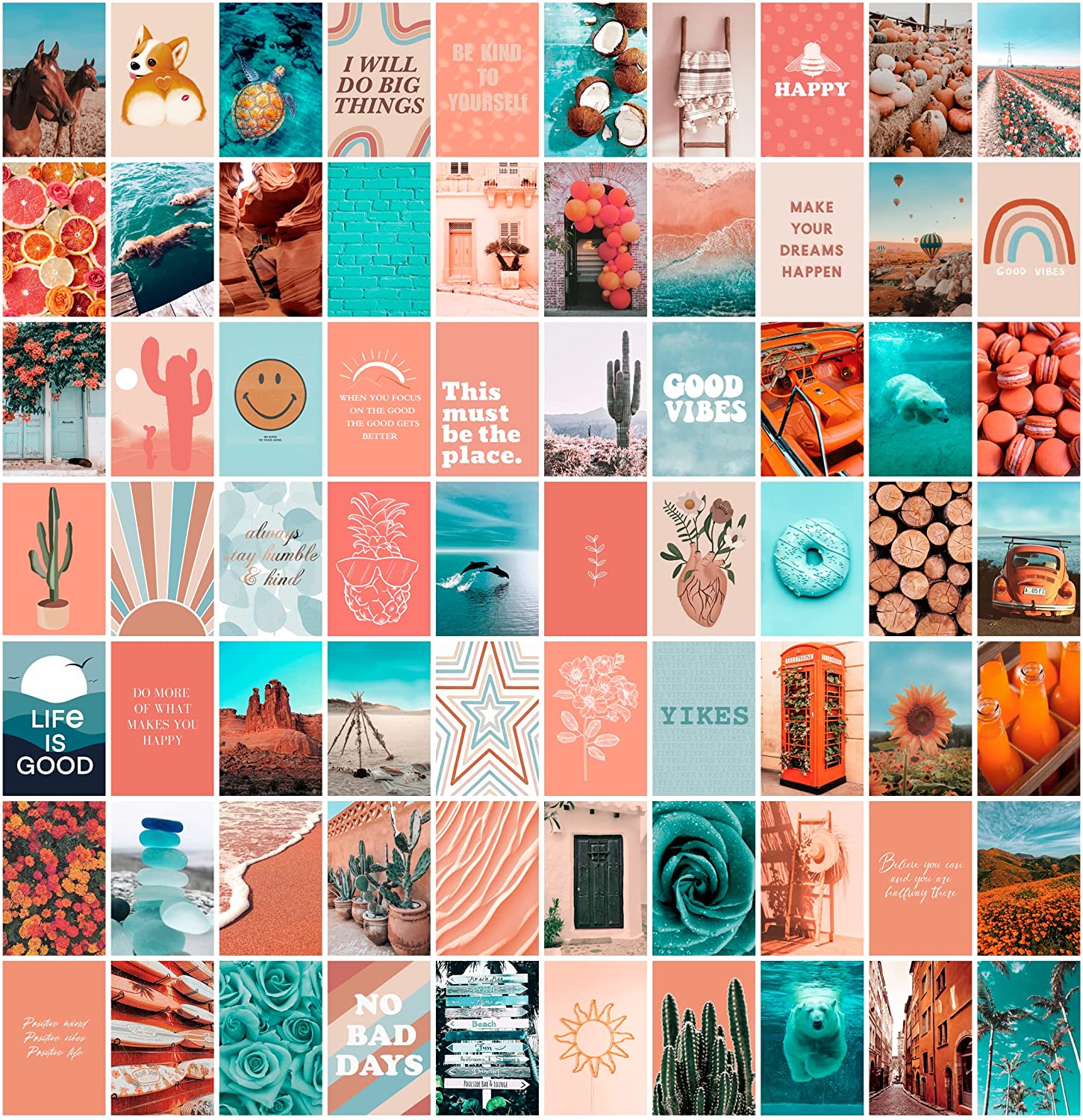 A collage of pictures in various shades of blue and orange. - Teal