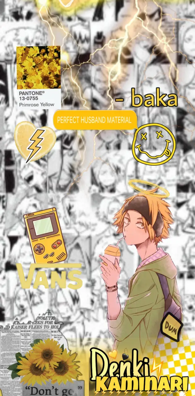 Yellow aesthetic wallpaper for phone with Denki and Baka. - Denki Kaminari