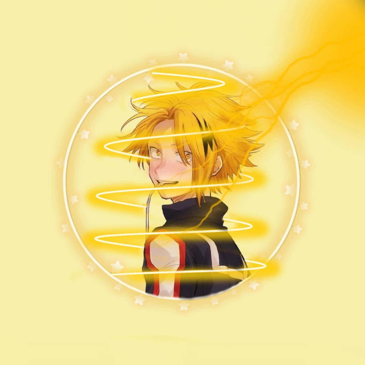 Katsuki Bakugo with his power in the form of flames - Denki Kaminari