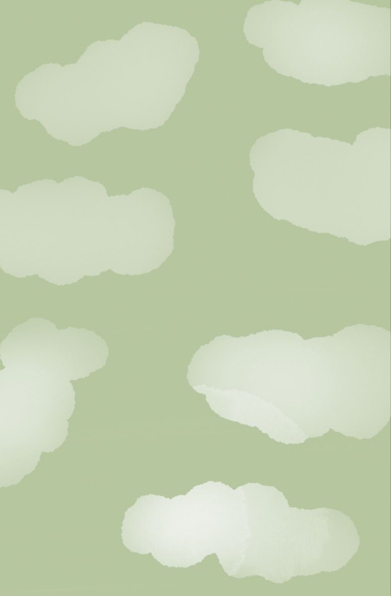 A green background with white clouds - Sage green