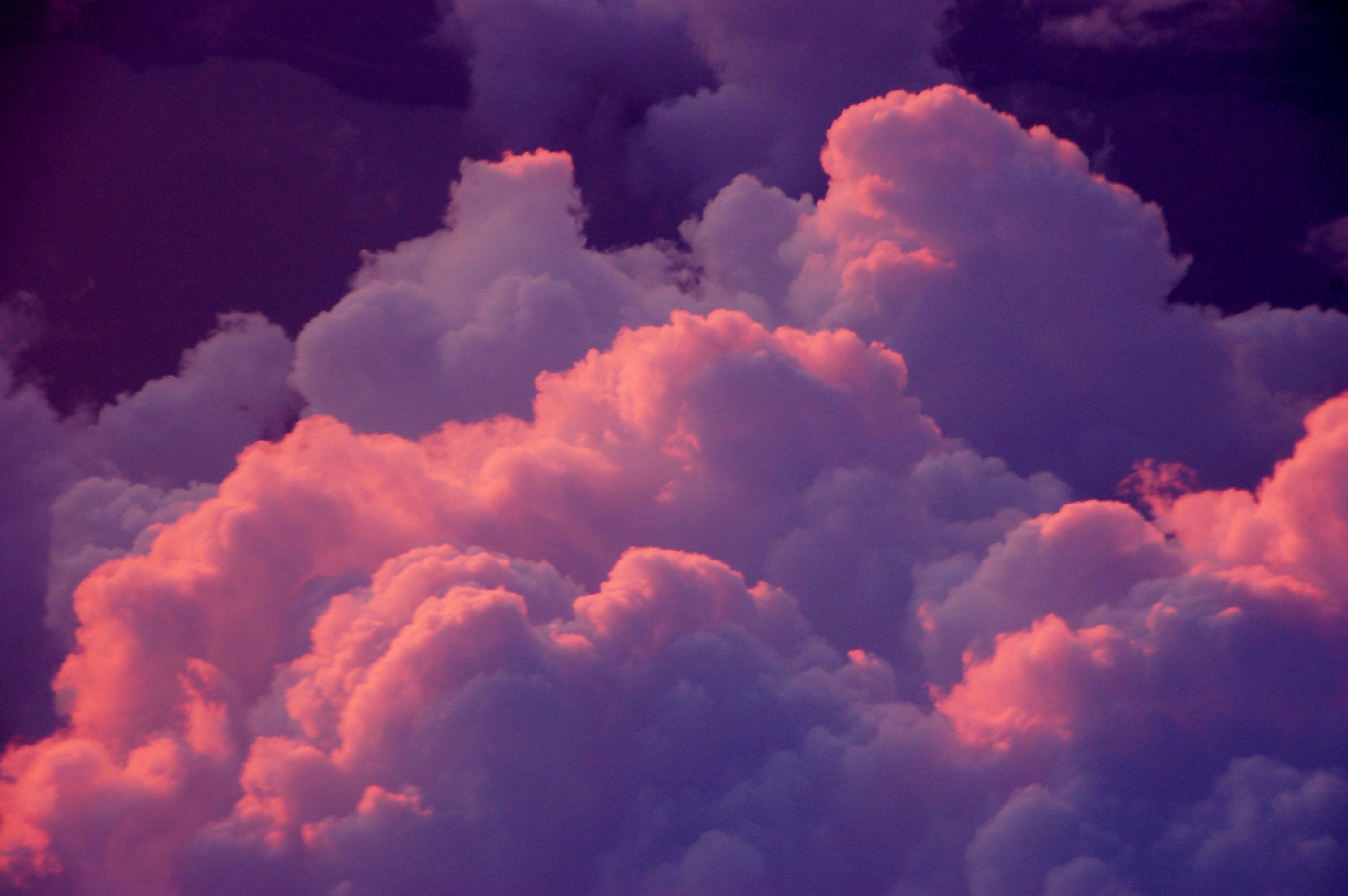 A sky filled with clouds of varying sizes and shades of pink and purple. - Desktop, cloud, YouTube, vintage clouds
