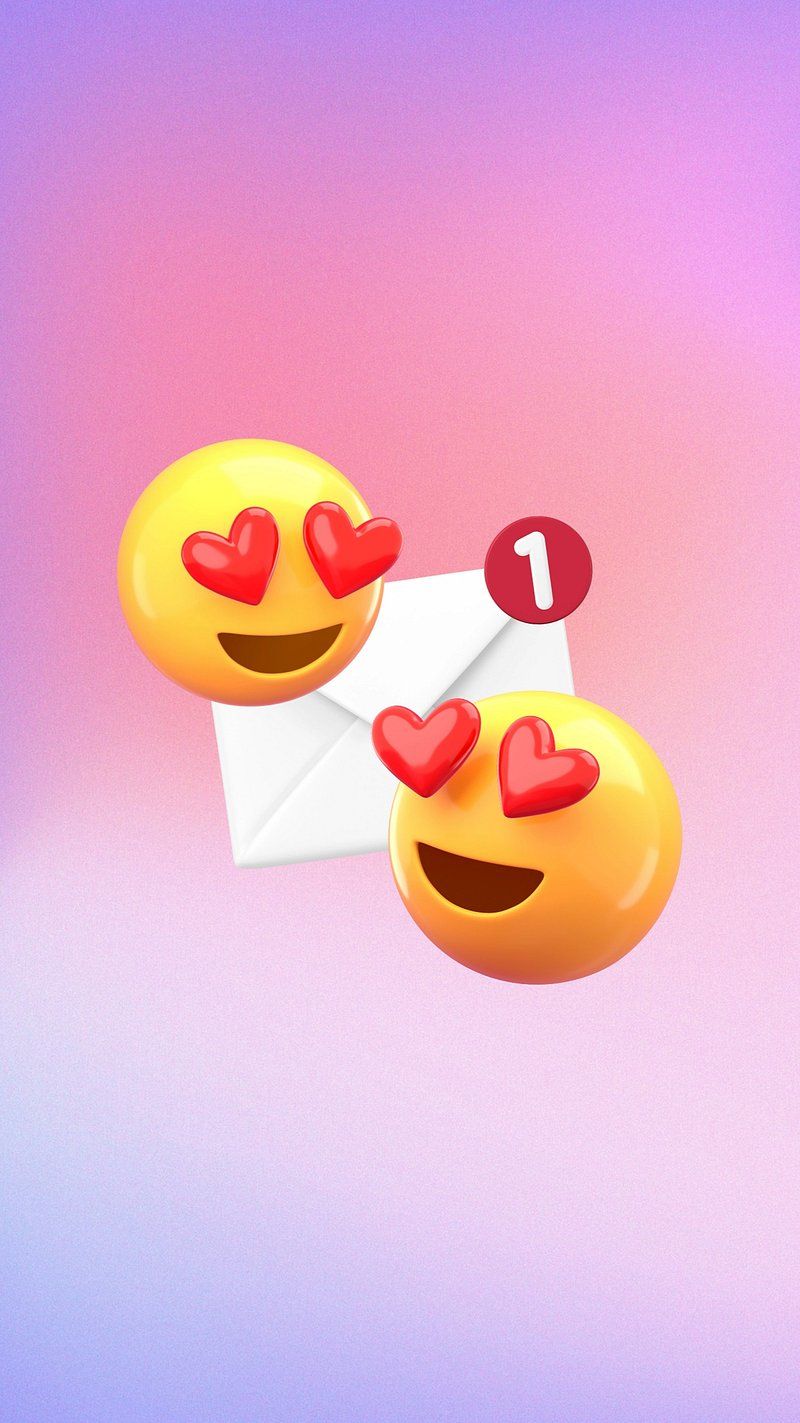 Two smiling emojis with hearts for eyes in front of a notification of one new email. - Emoji