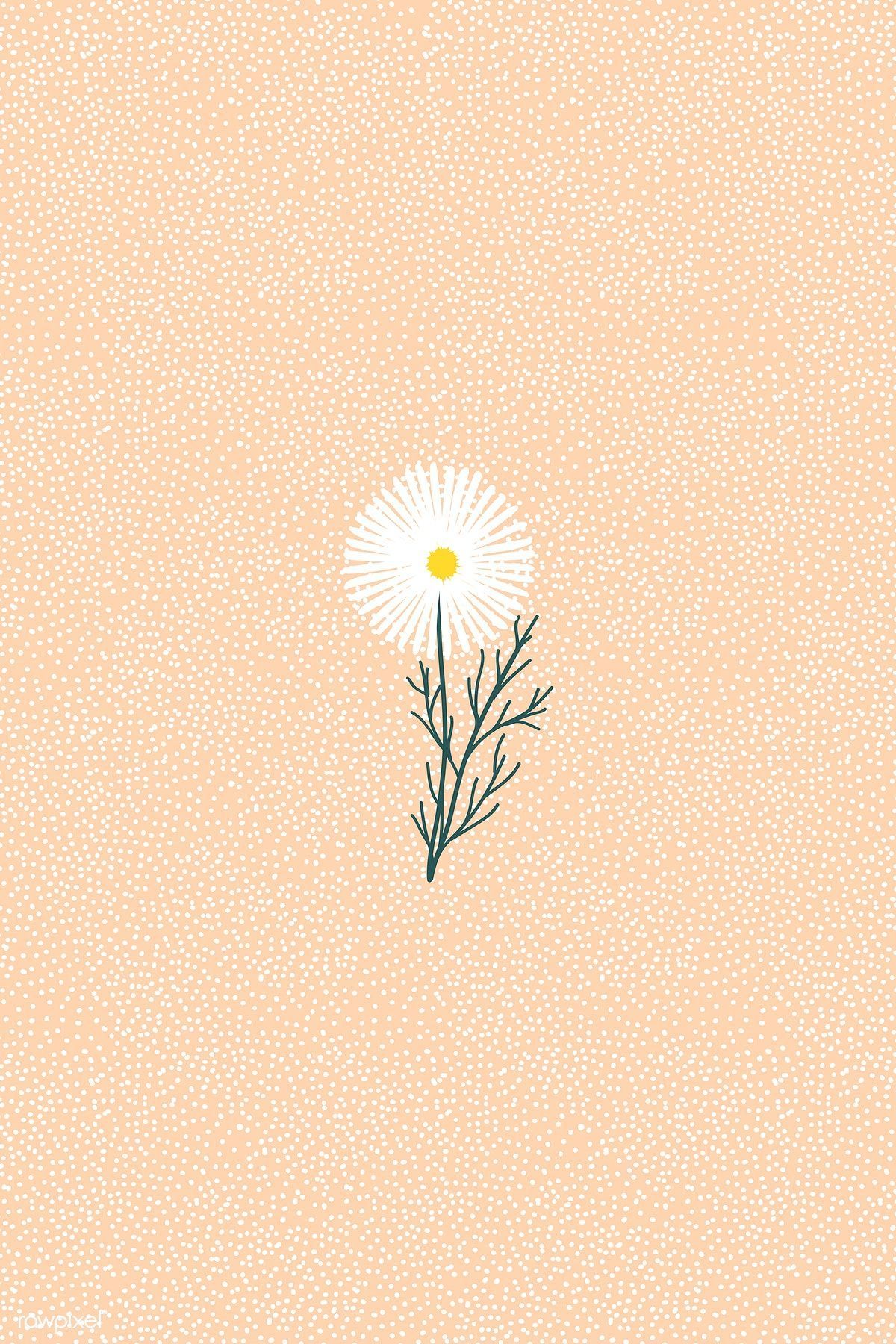 Aesthetic daisy illustration on an orange polka dot patterned background vector.  - Dandelions