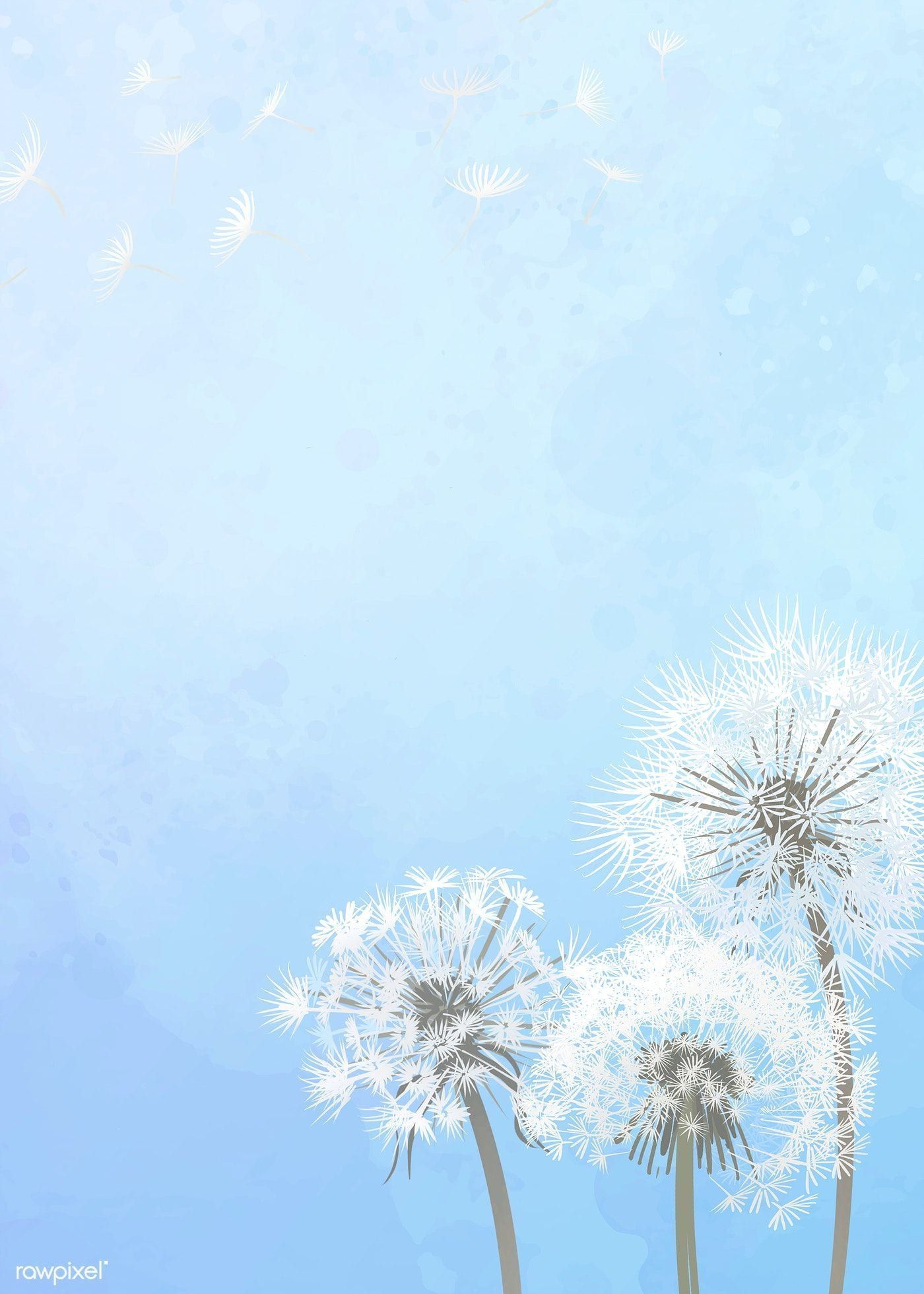Aesthetic Hand Drawn Dandelions On Pastel Blue Sky. Mobile Wallpaper [1400x1960]