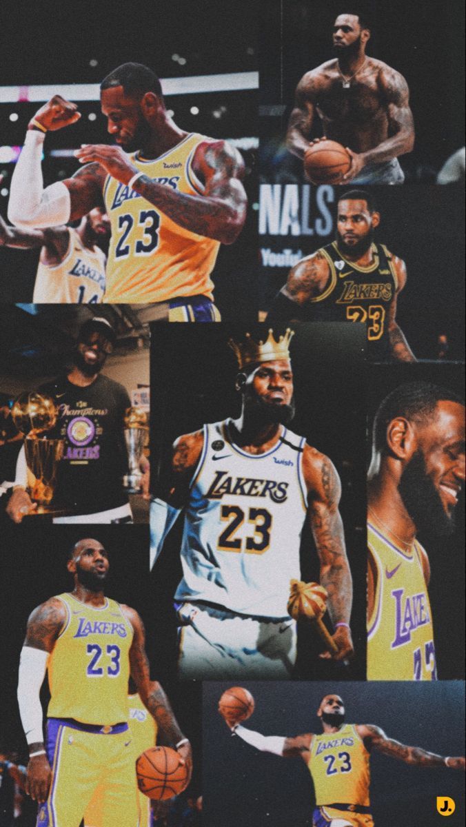 Collage of Lebron James in his Lakers uniform with the words Finals in the background - Lebron James