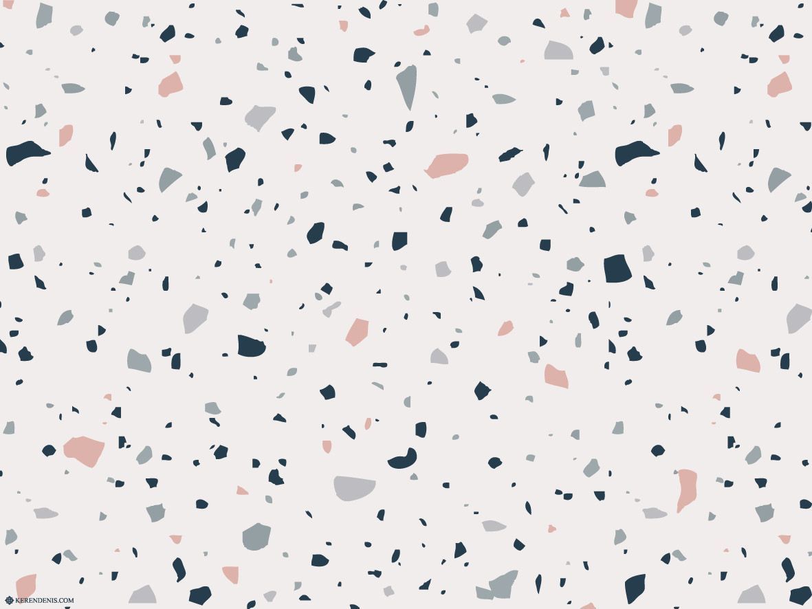 A pattern of pink, blue and grey terrazzo on a pale pink background - Terrazzo