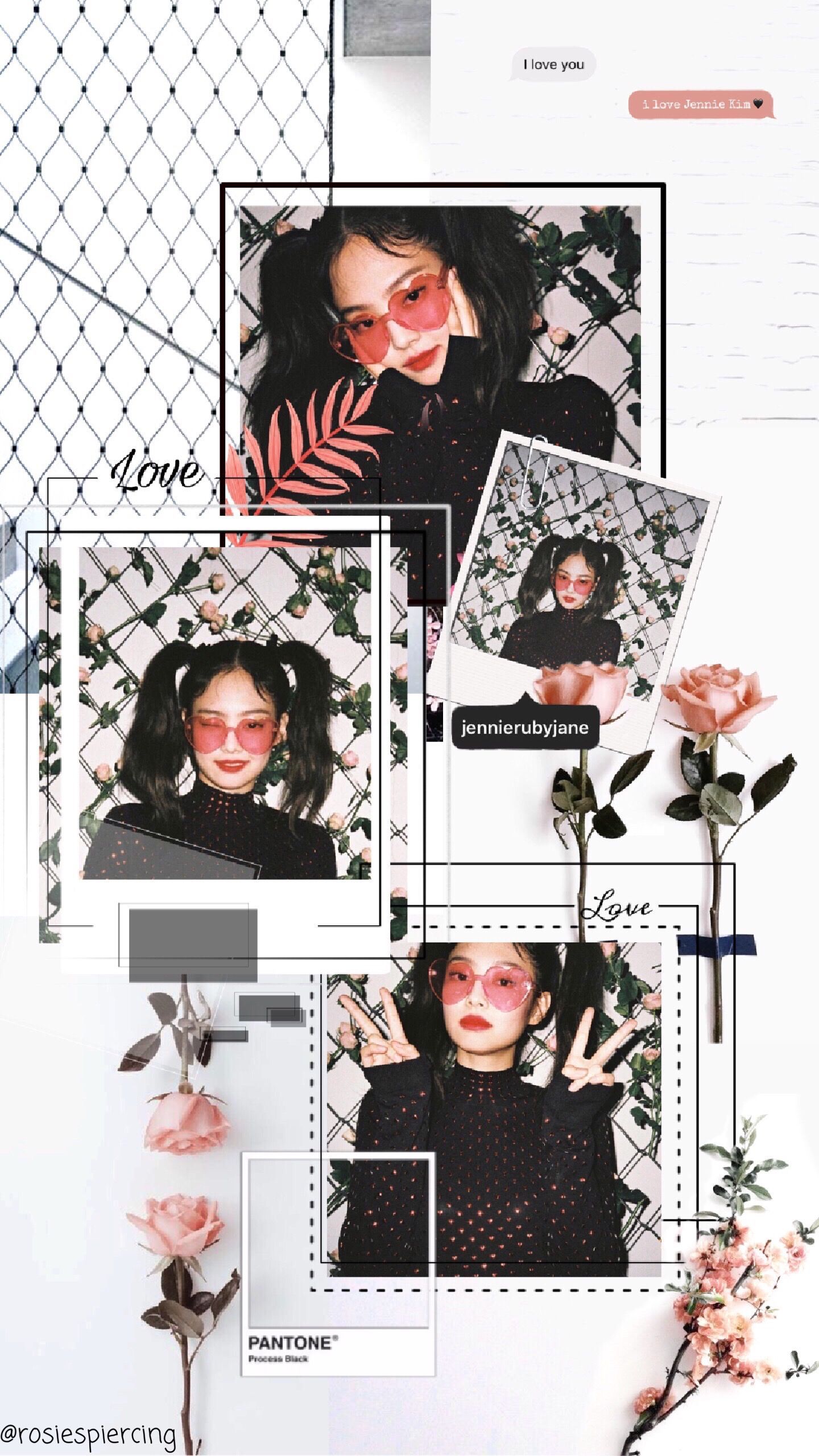 Aesthetic photo collage of a girl with pink sunglasses and roses. - Jennie