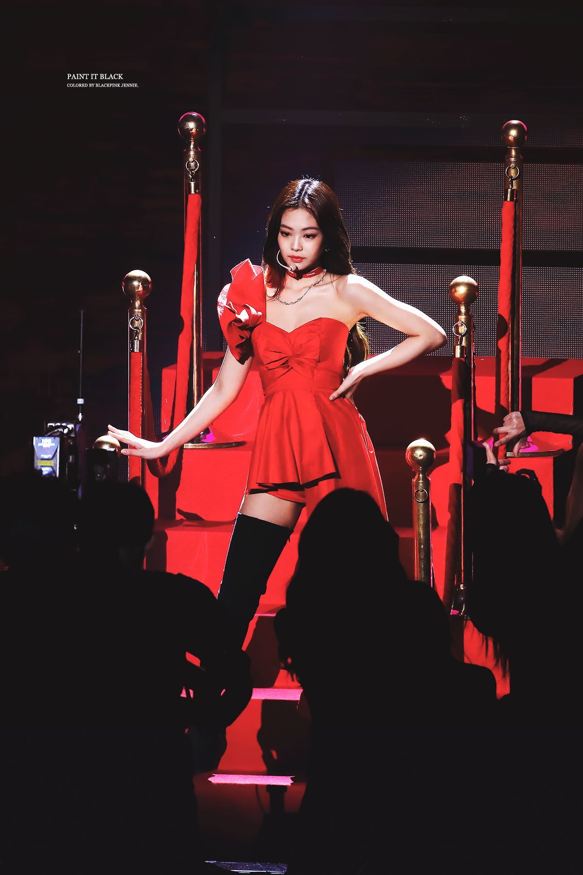 Rosé in a red dress on stage - Jennie