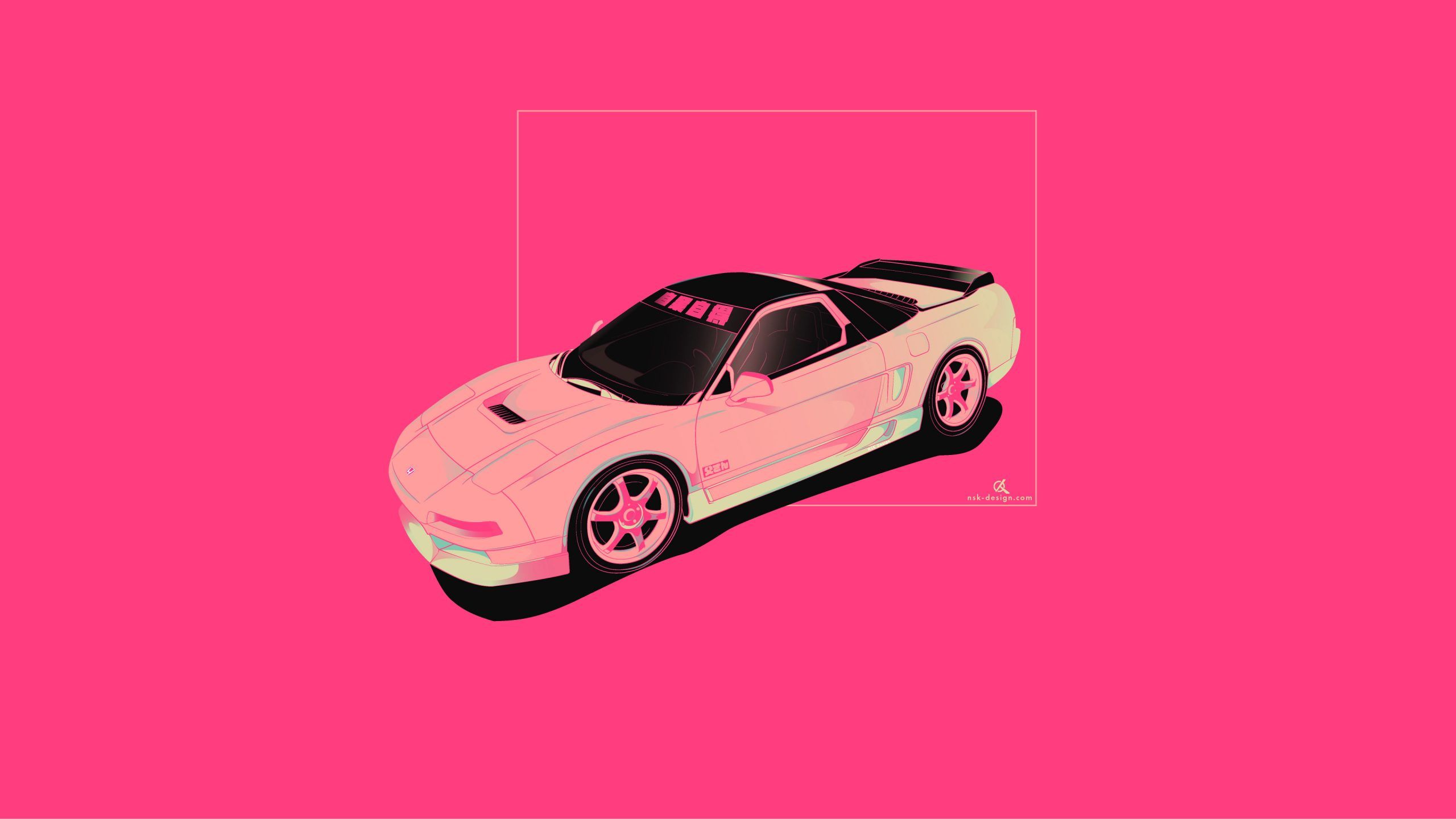 A digital illustration of a pink car on a pink background - JDM