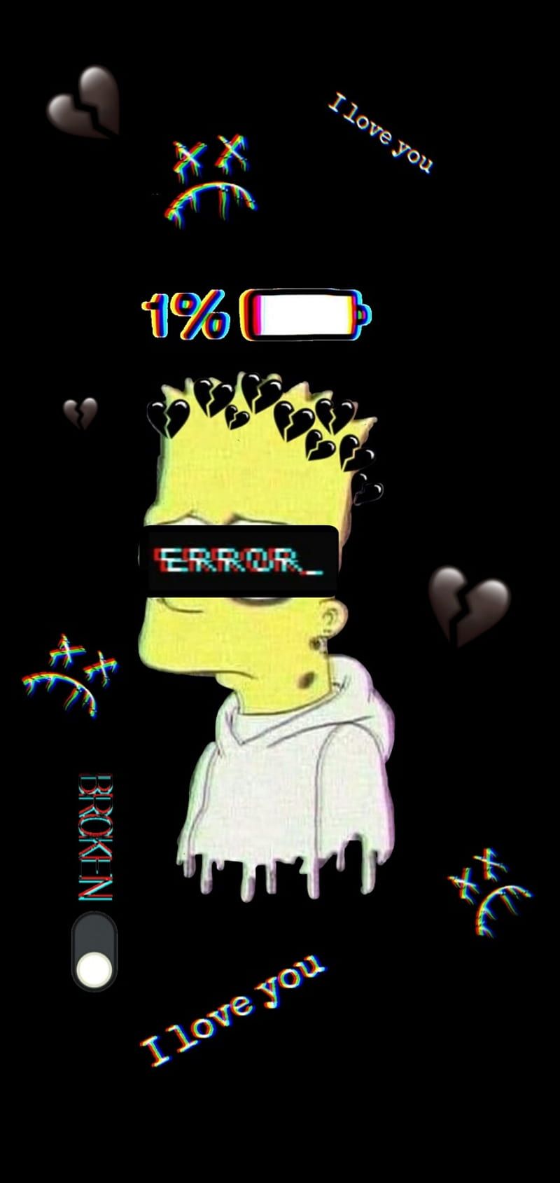 Bart simpson wallpaper, black background, i love you written in the middle, i love you written in the bottom - Bart Simpson, glitch