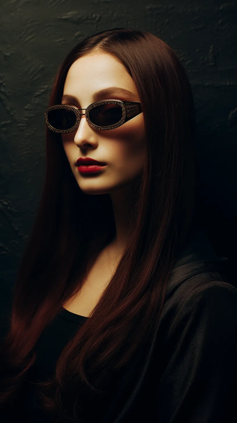 A woman with long brown hair and sunglasses looking off to the side with a dark background. - Fashion, Mona Lisa