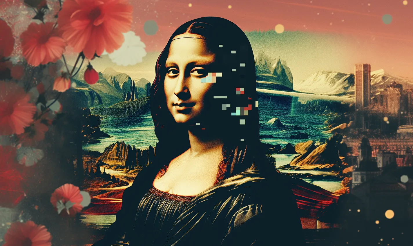 A digital version of the Mona Lisa with a pixelated effect - Mona Lisa