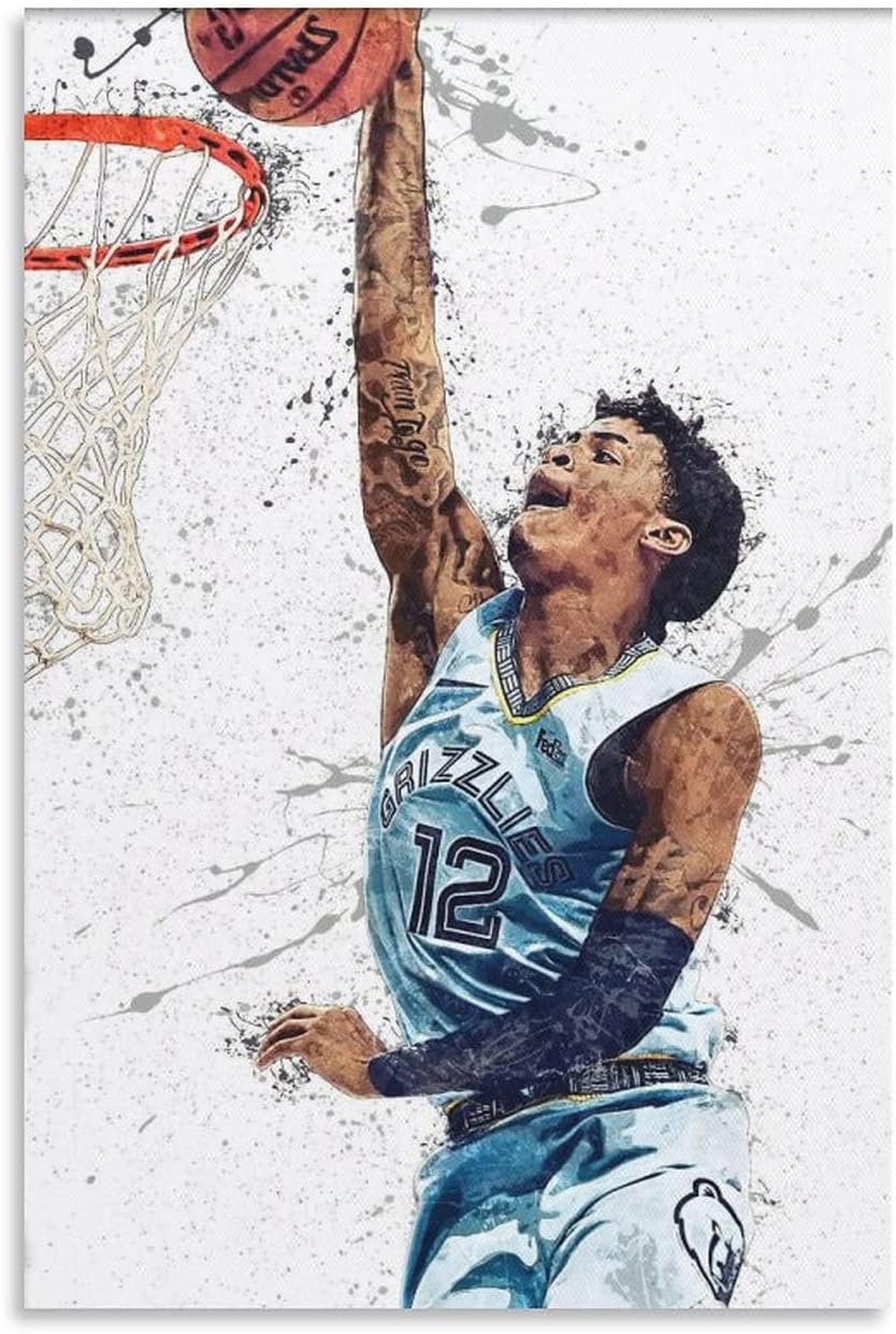 Ja Morant Memphis Grizzlies Poster Art Print, 12x18 inches, Basketball Player Dunking, Unframed, Home Decor, Perfect Gift for Sports Fans, Man Cave Decor, Bedroom, Living Room, Office, Kids Room - Ja Morant