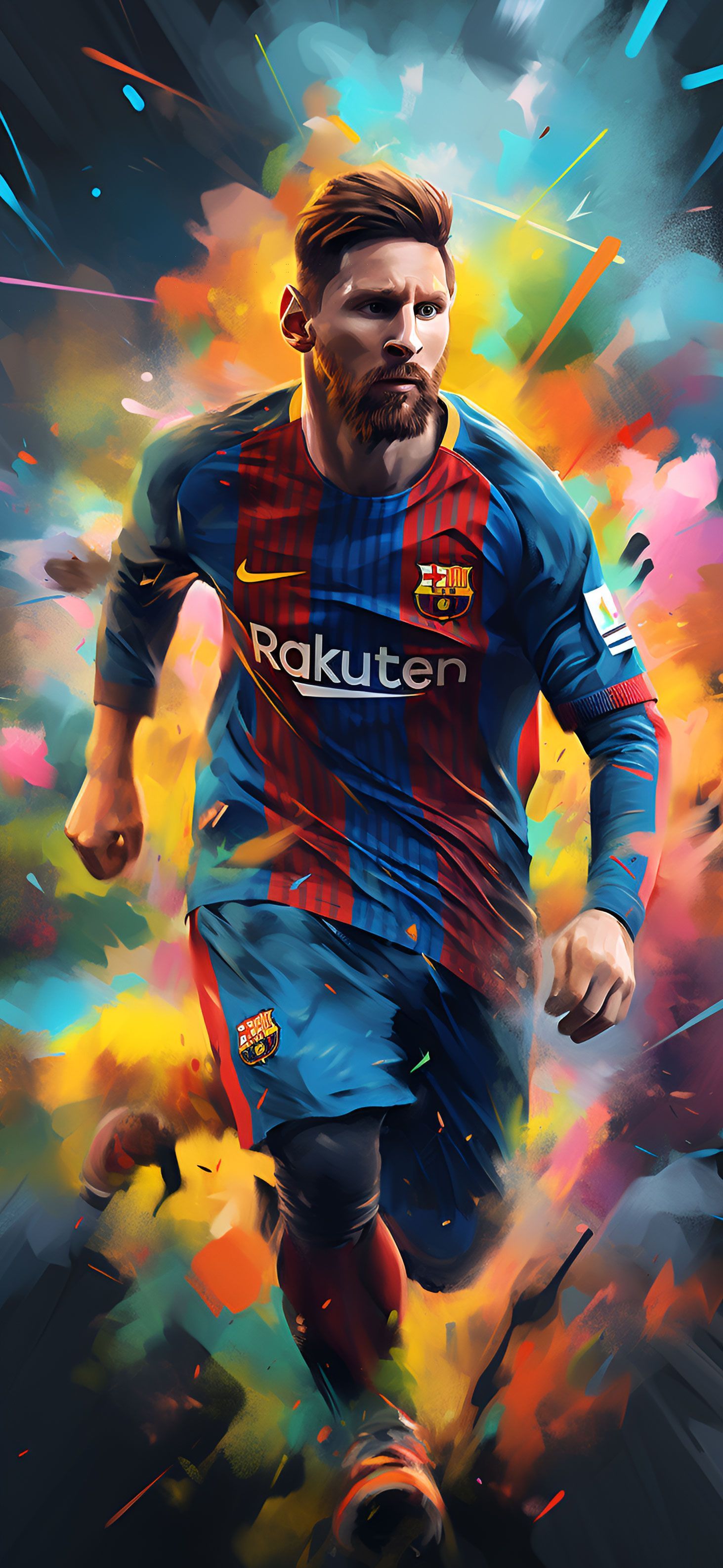 Lionel Messi in Barcelona uniform art wallpaper. - Messi