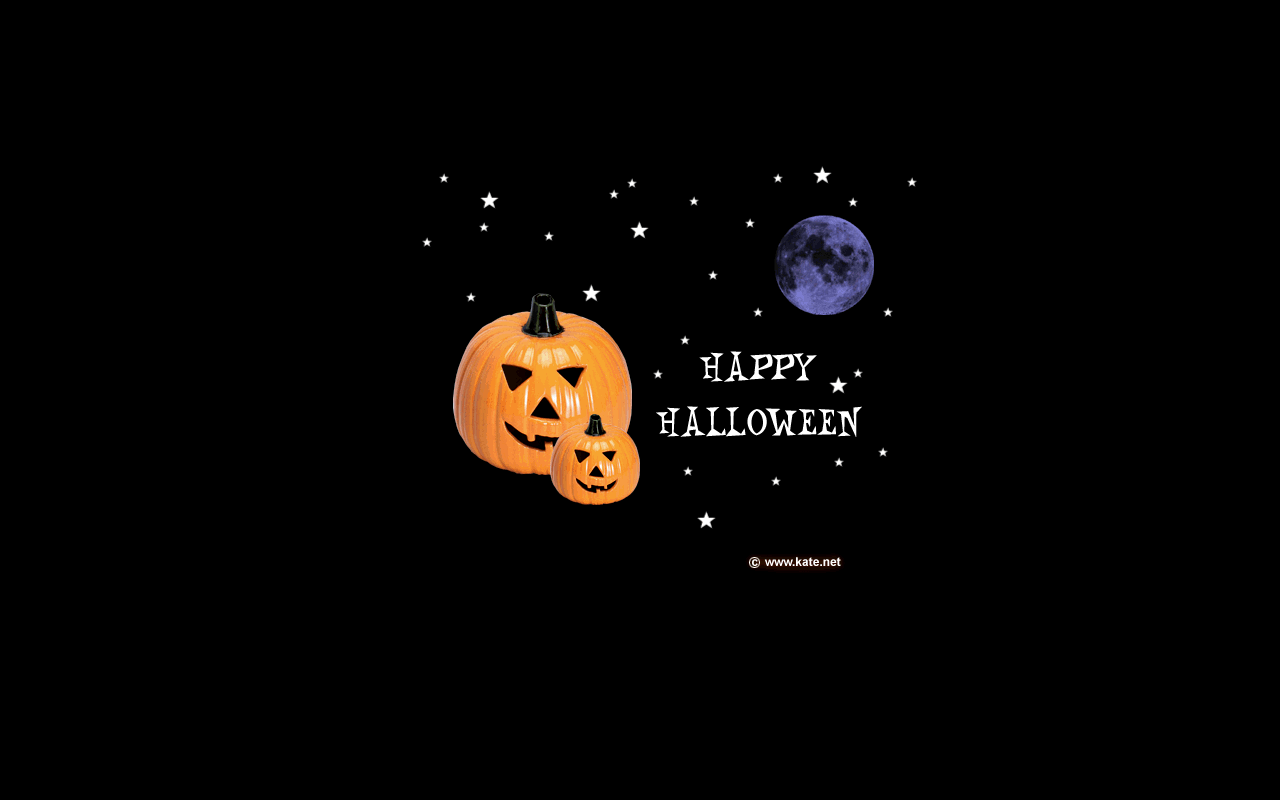A black background with a pumpkin and the moon. - Halloween